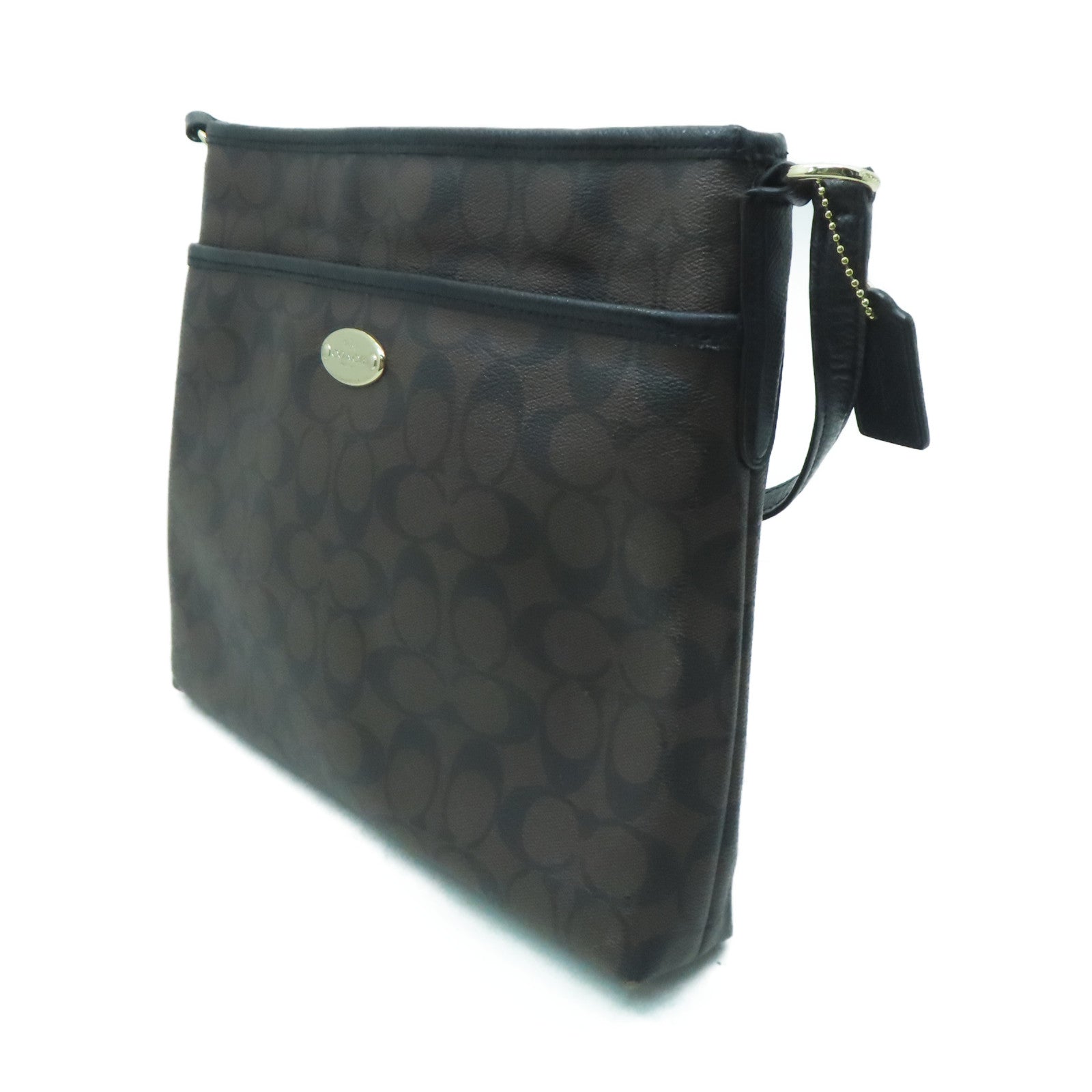 COACH 塗層帆布Signature File Shoulder Bag金扣肩背袋啡色
