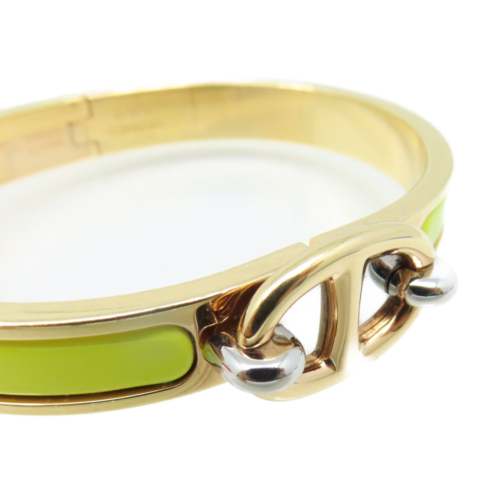 HERMES 金屬/琺瑯Mini Clic Chaine d'Ancre Bracelet金扣手鐲檸檬黃色/金色