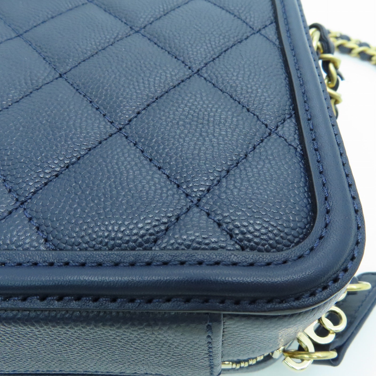 CHANEL 菱格牛皮皮革Shoulder Bag金扣两用手挽肩背袋蓝色