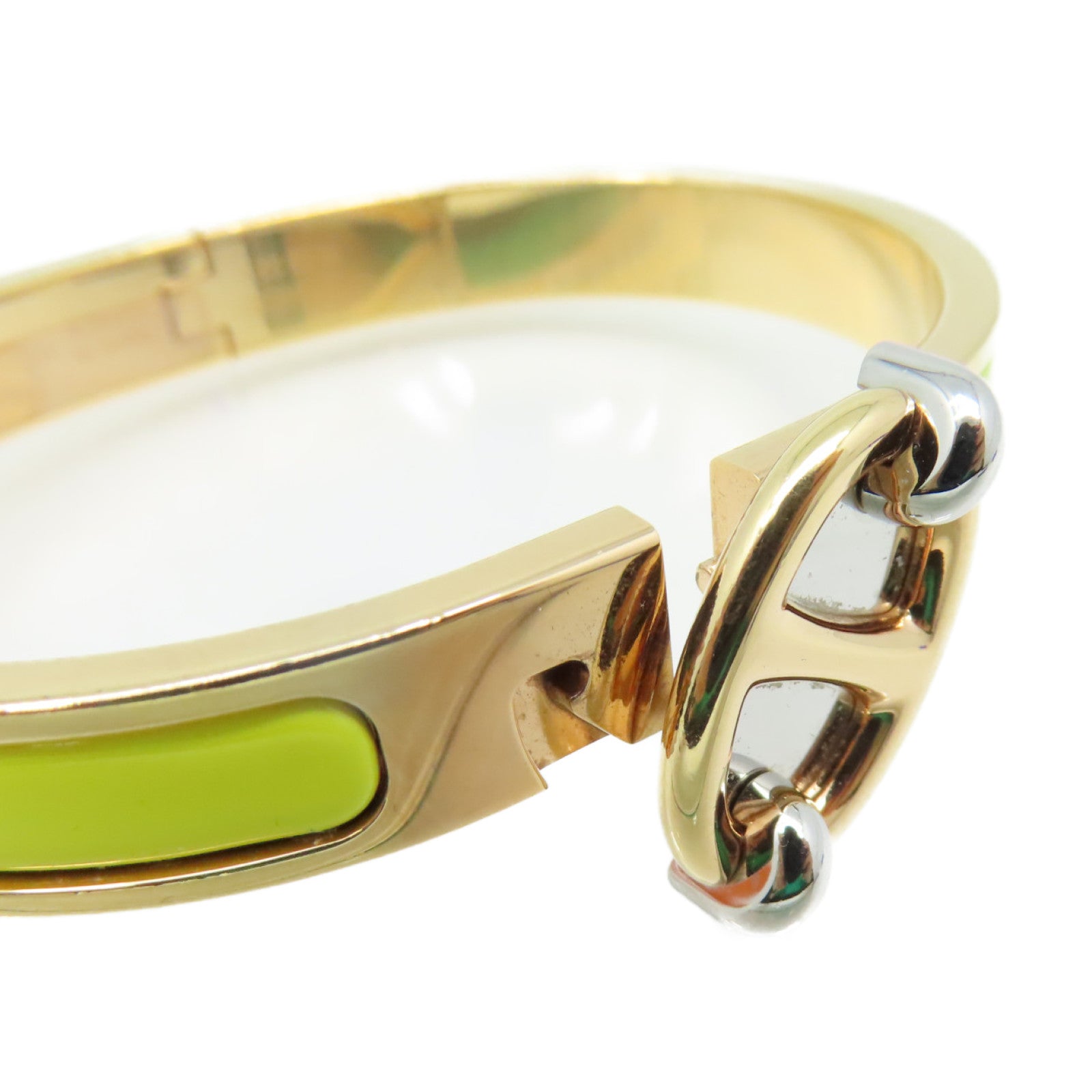 HERMES 金屬/琺瑯Mini Clic Chaine d'Ancre Bracelet金扣手鐲檸檬黃色/金色