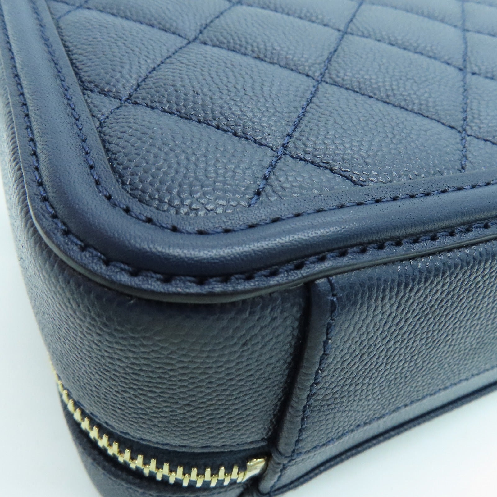 CHANEL 菱格牛皮皮革Shoulder Bag金扣两用手挽肩背袋蓝色