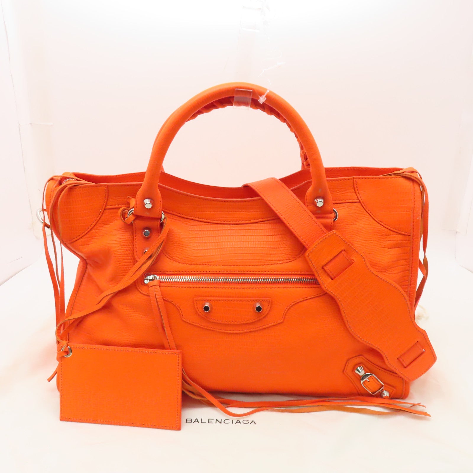 BALENCIAGA 牛皮皮革The City銀扣手挽肩背兩用袋橙色