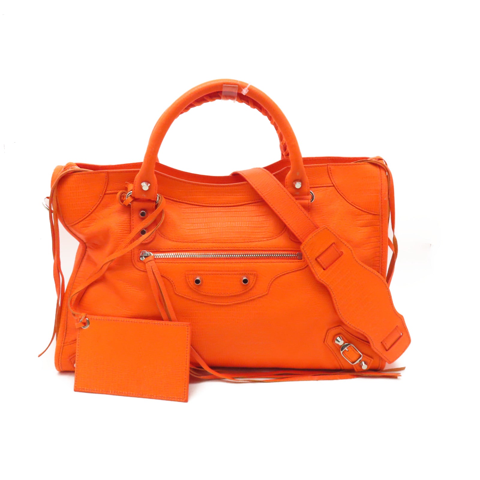 BALENCIAGA 牛皮皮革The City銀扣手挽肩背兩用袋橙色