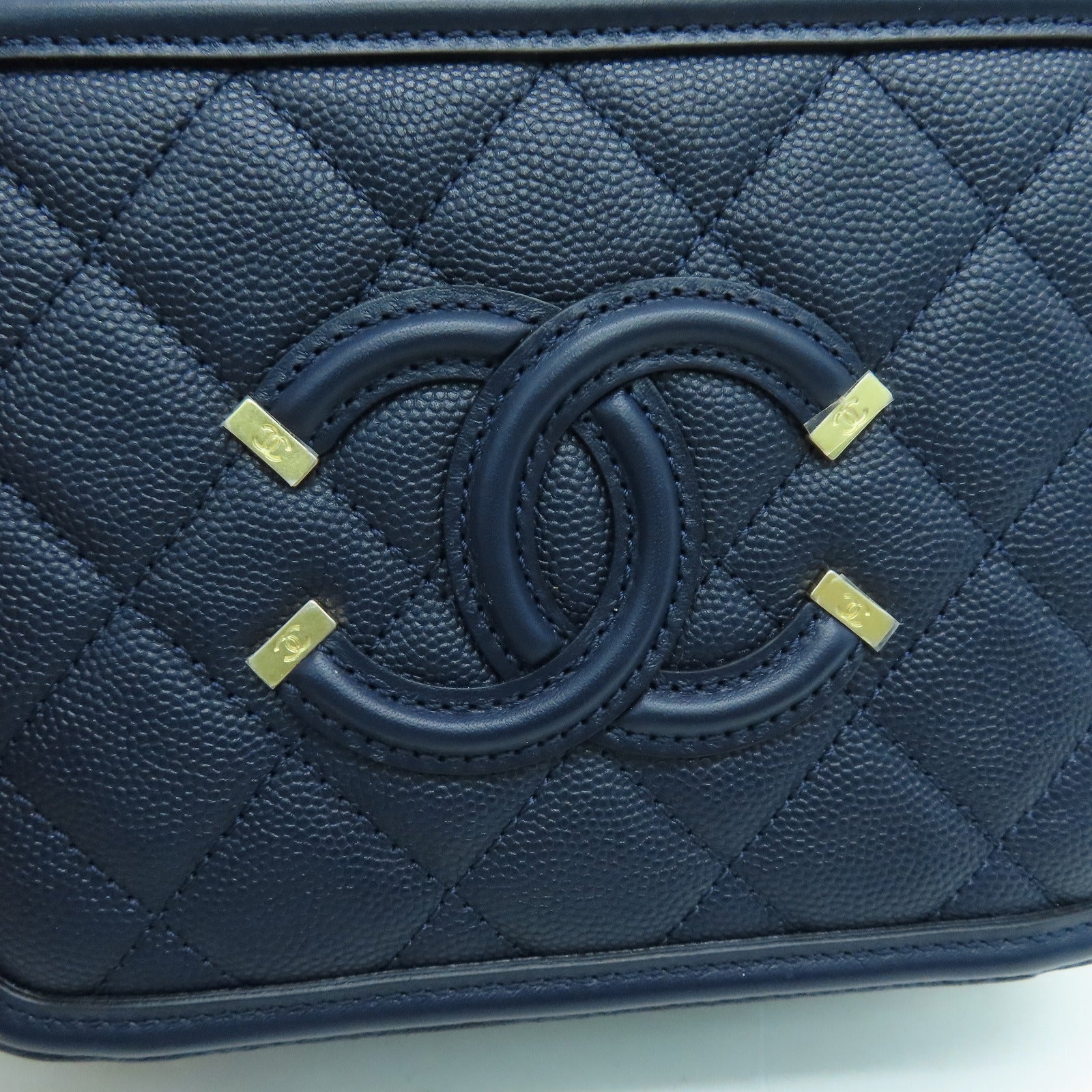 CHANEL 菱格牛皮皮革Shoulder Bag金扣两用手挽肩背袋蓝色