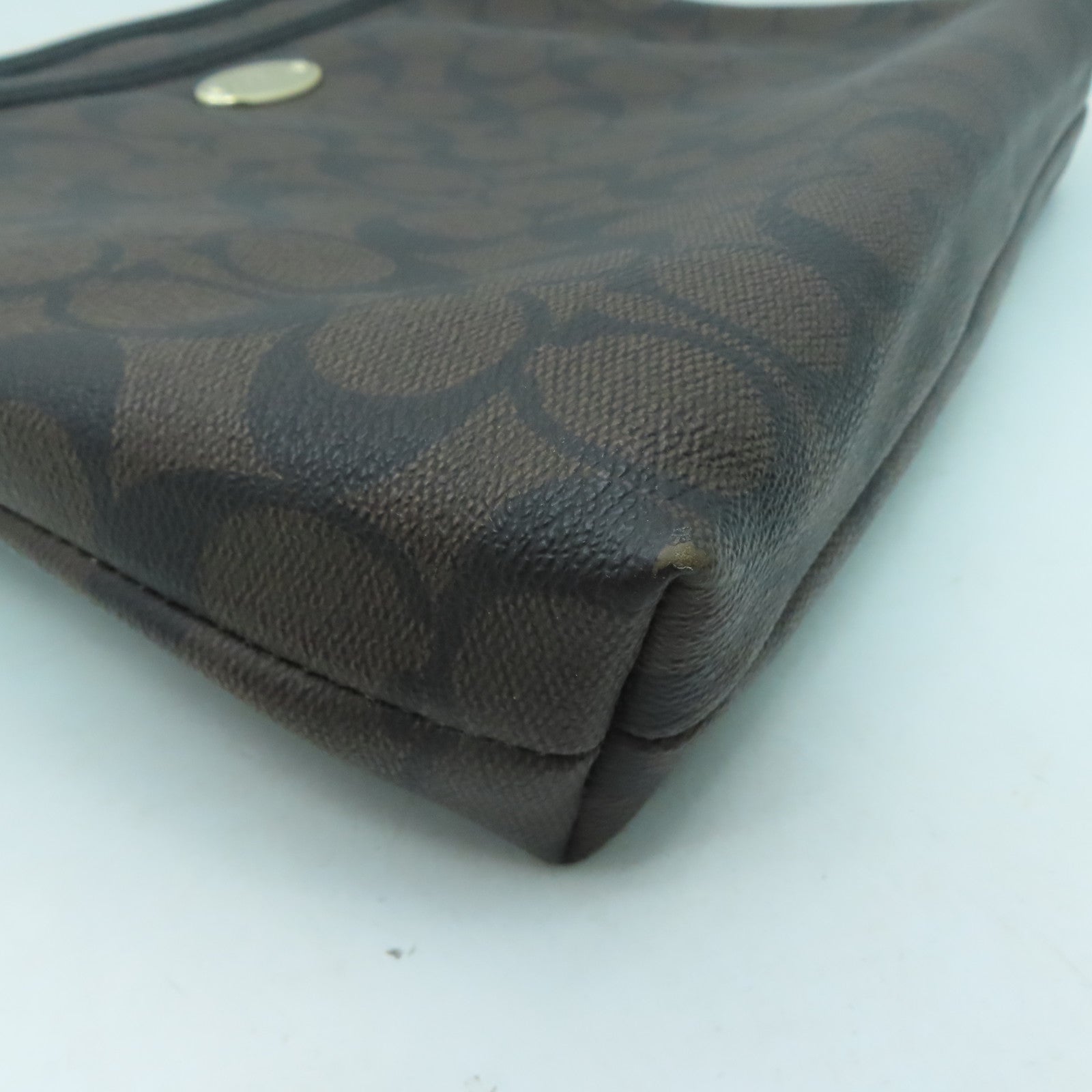 COACH 塗層帆布Signature File Shoulder Bag金扣肩背袋啡色
