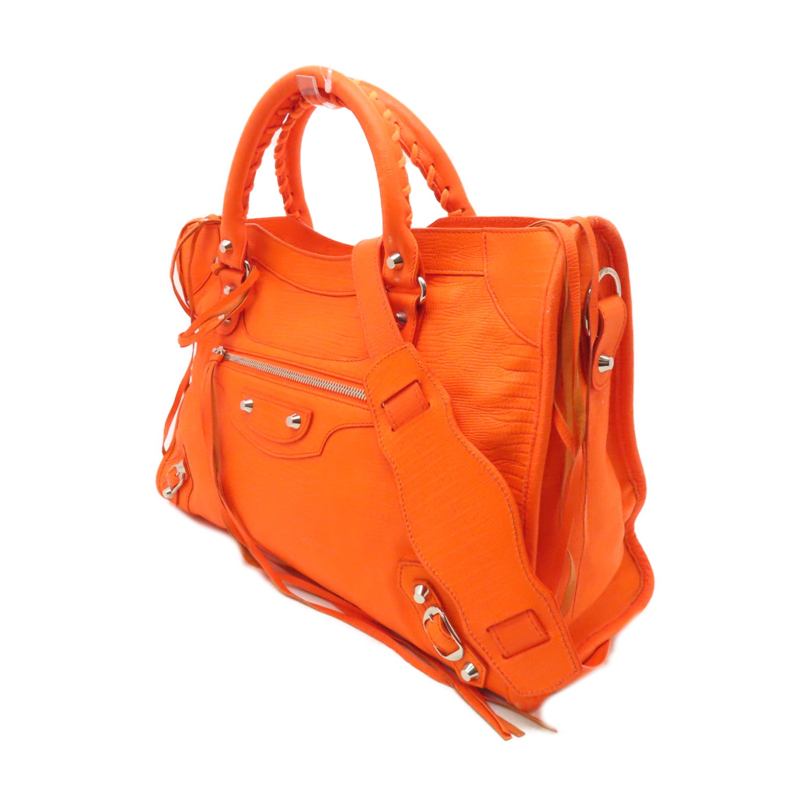 BALENCIAGA 牛皮皮革The City銀扣手挽肩背兩用袋橙色