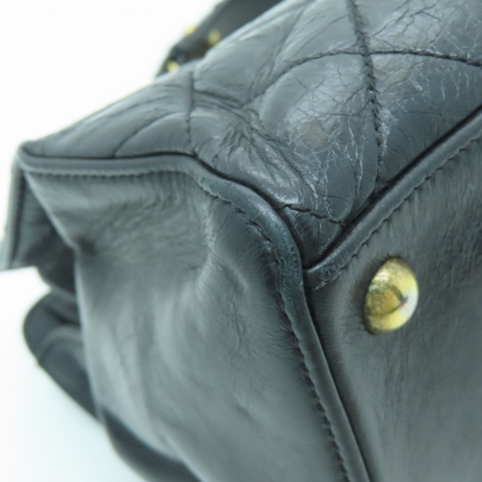 CHANEL 菱格牛皮皮革Chain Shoulder金扣鏈帶肩背袋黑色