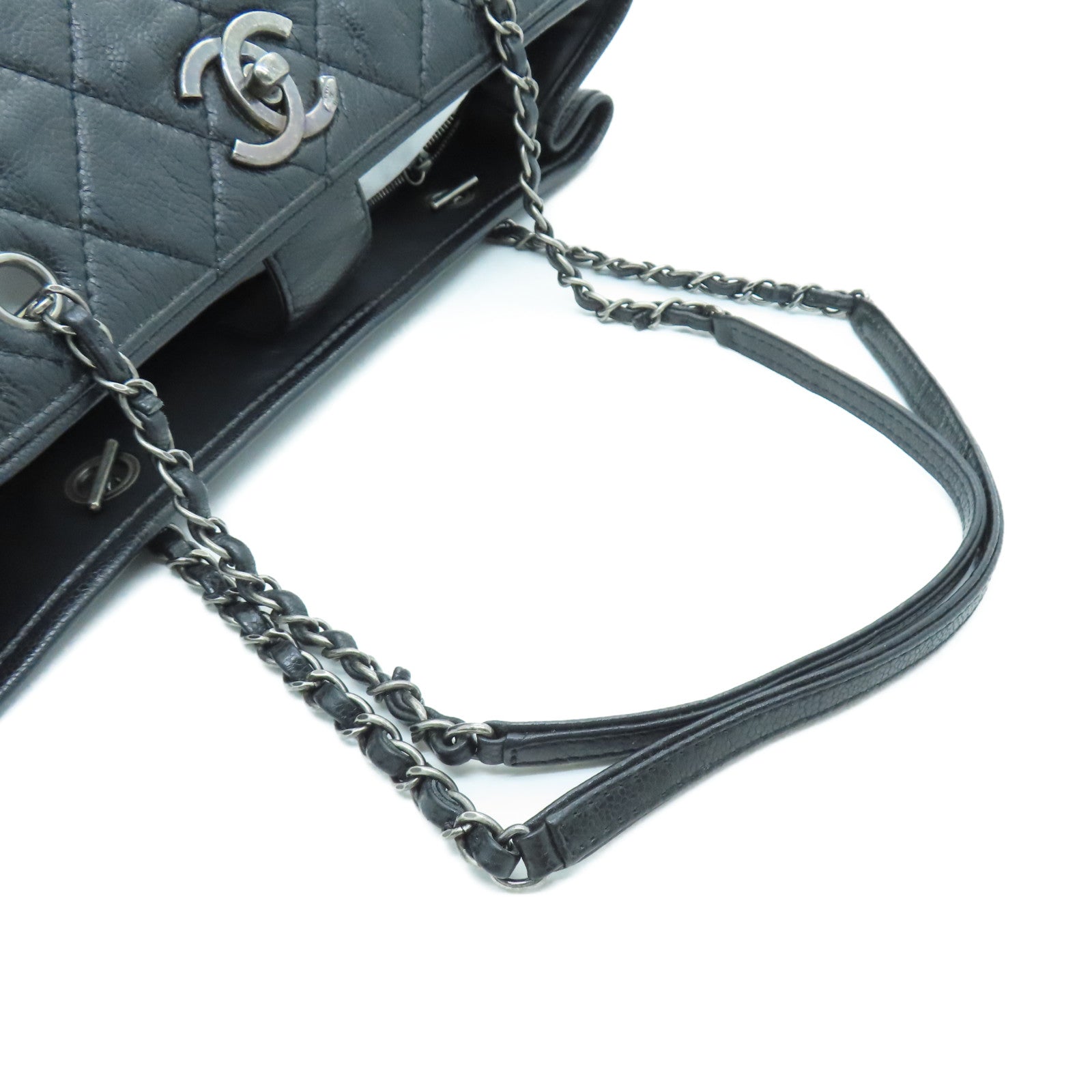 CHANEL 【激減優惠】菱格Caviar皮革Tote Bag銀扣手挽袋黑色