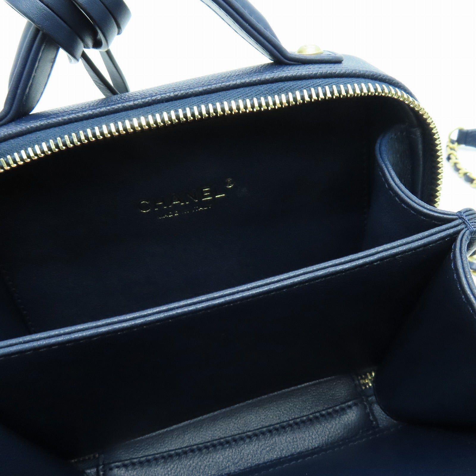 CHANEL 菱格牛皮皮革Shoulder Bag金扣两用手挽肩背袋蓝色