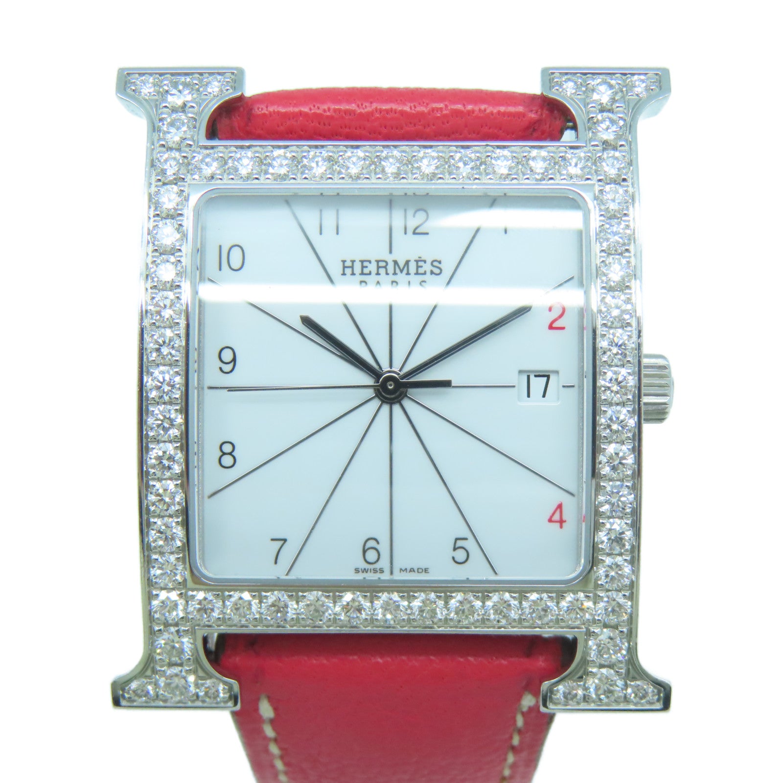 HERMES Heure H不鏽鋼/皮革手錶白色