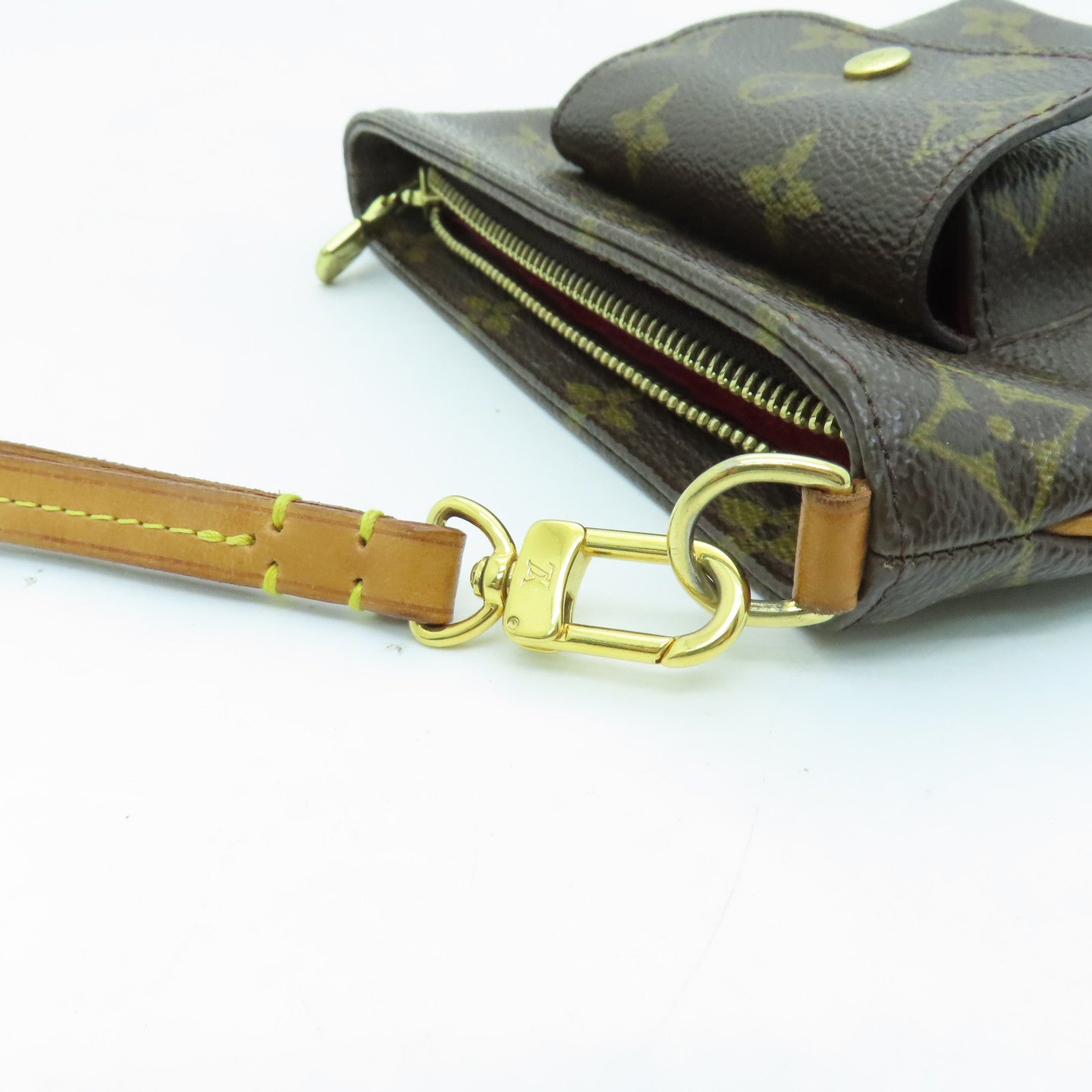 LOUIS VUITTON Monogram Partition Pouch金扣手提包棕色