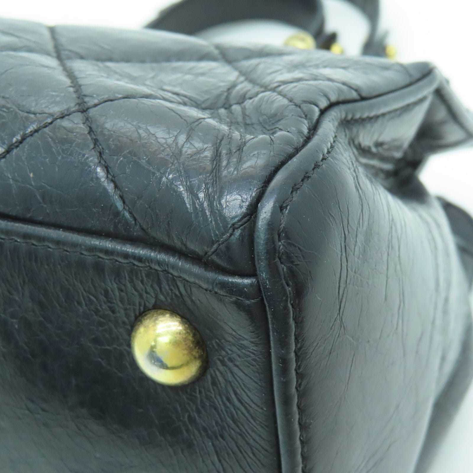 CHANEL 菱格牛皮皮革Chain Shoulder金扣鏈帶肩背袋黑色
