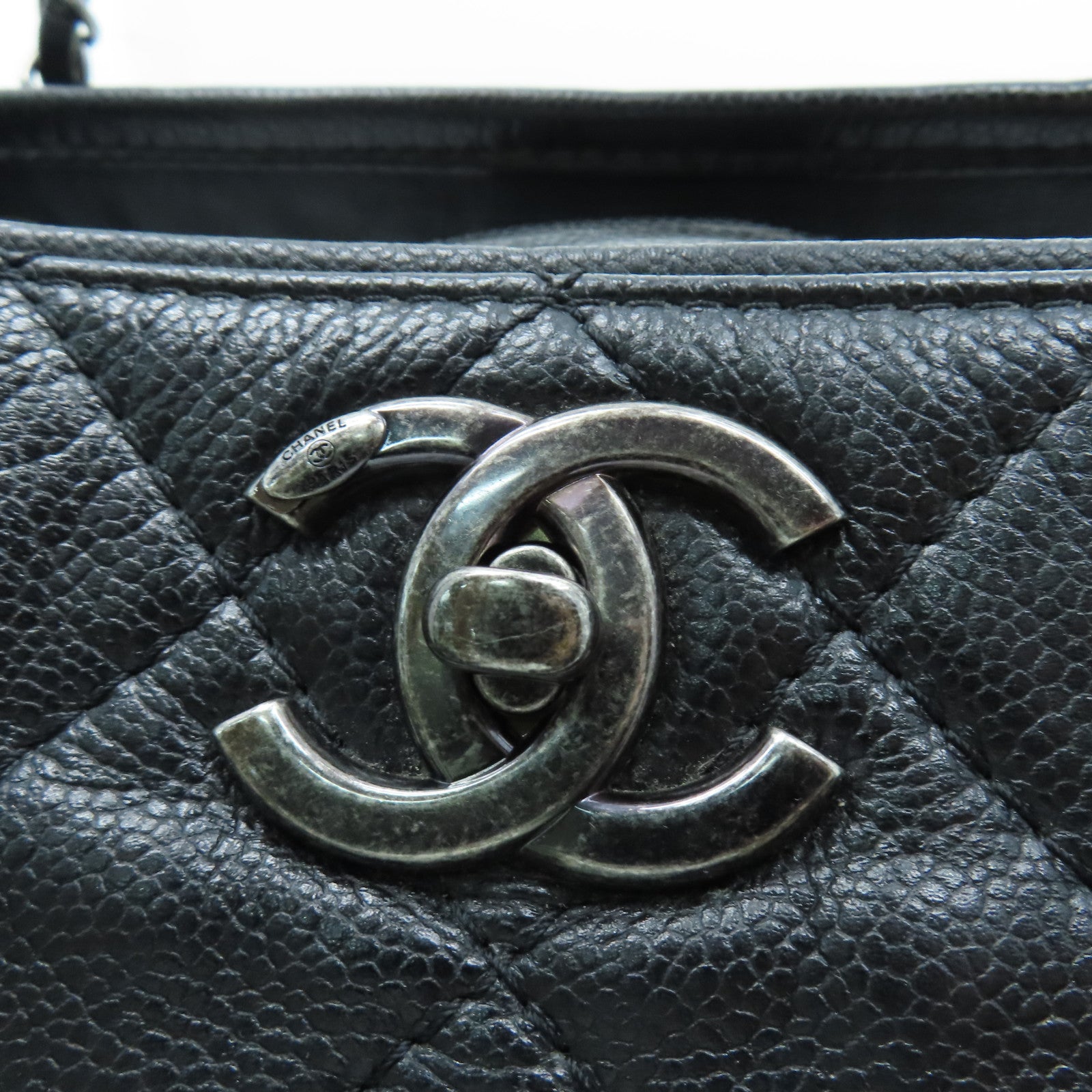 CHANEL 【激減優惠】菱格Caviar皮革Tote Bag銀扣手挽袋黑色