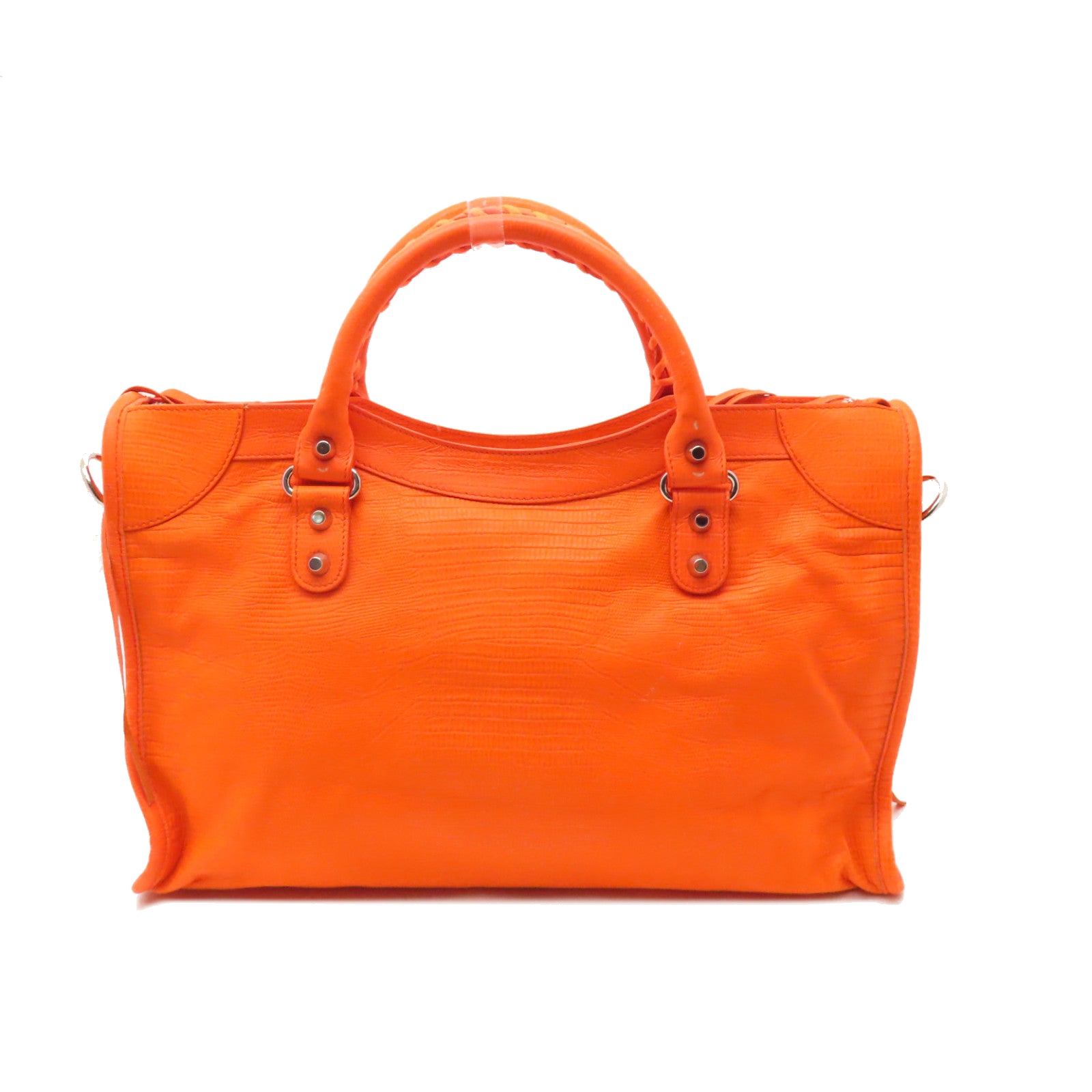 BALENCIAGA 牛皮皮革The City銀扣手挽肩背兩用袋橙色
