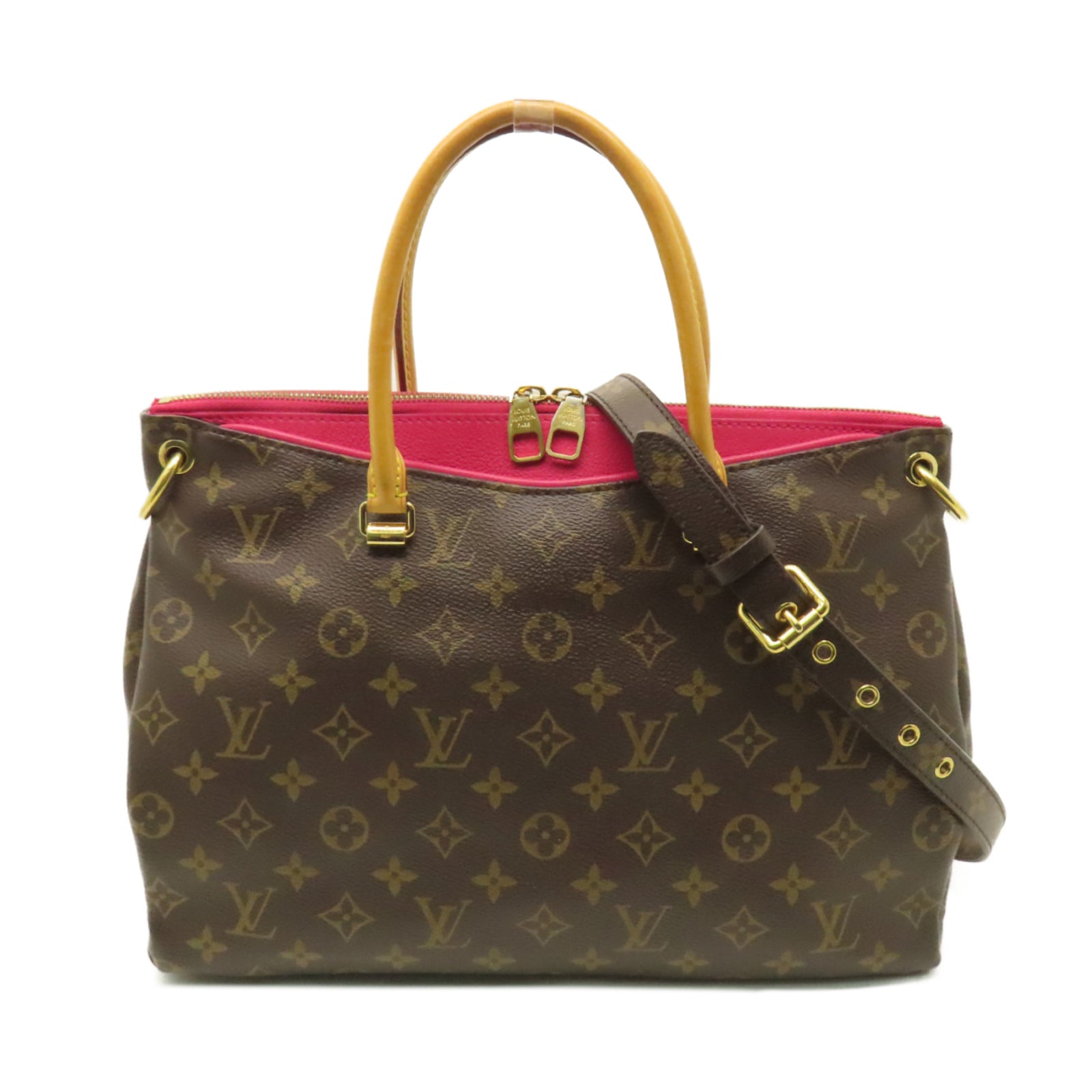 LOUIS VUITTON Monogram Pallas MM金扣手挽肩背兩用袋粉紅色/棕色