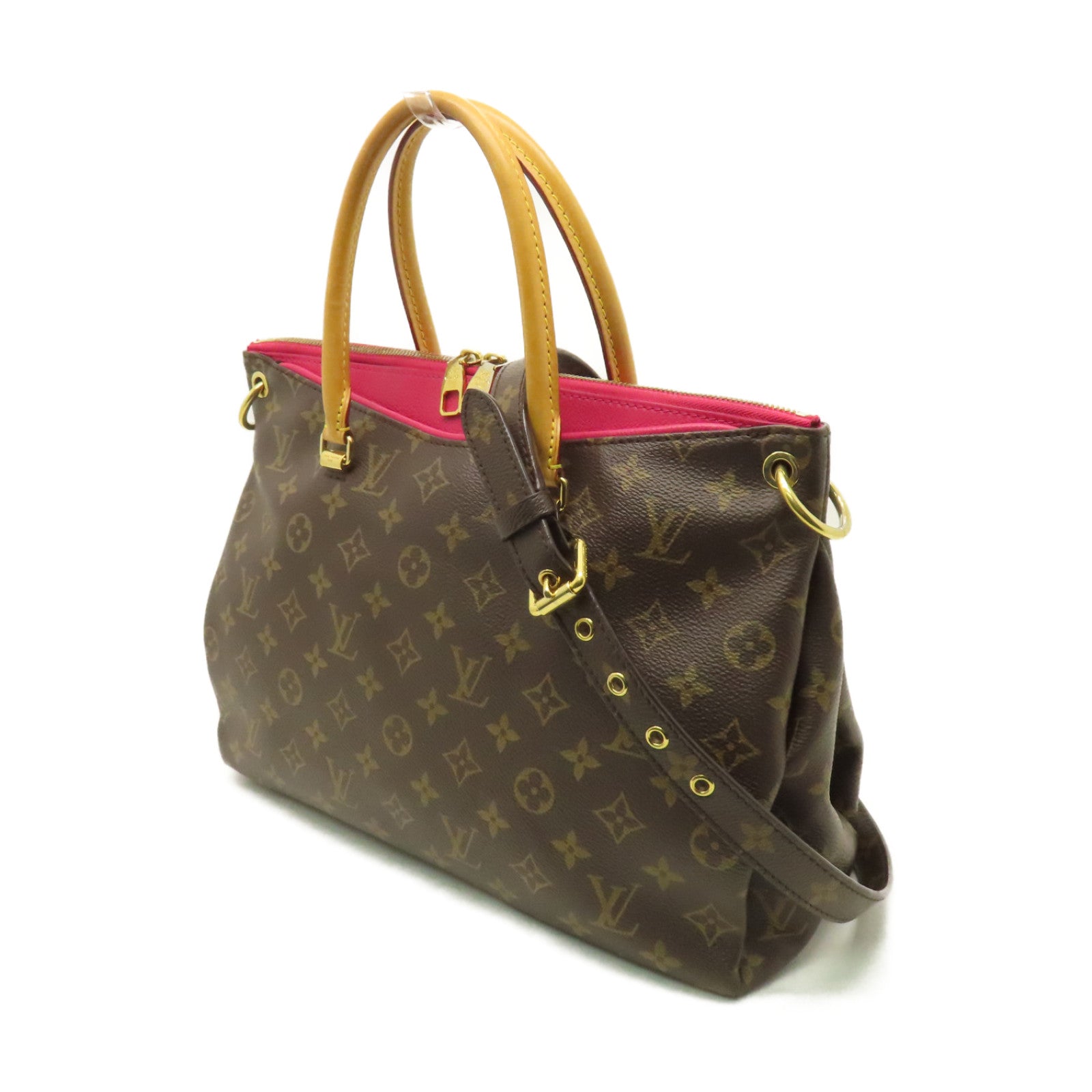 LOUIS VUITTON Monogram Pallas MM金扣手挽肩背兩用袋粉紅色/棕色