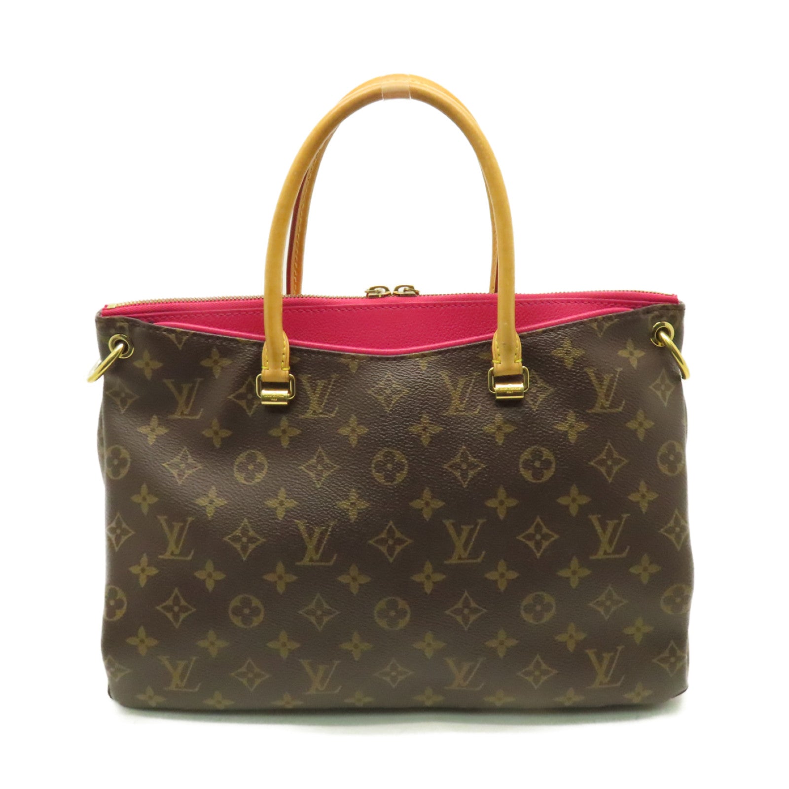 LOUIS VUITTON Monogram Pallas MM金扣手挽肩背兩用袋粉紅色/棕色