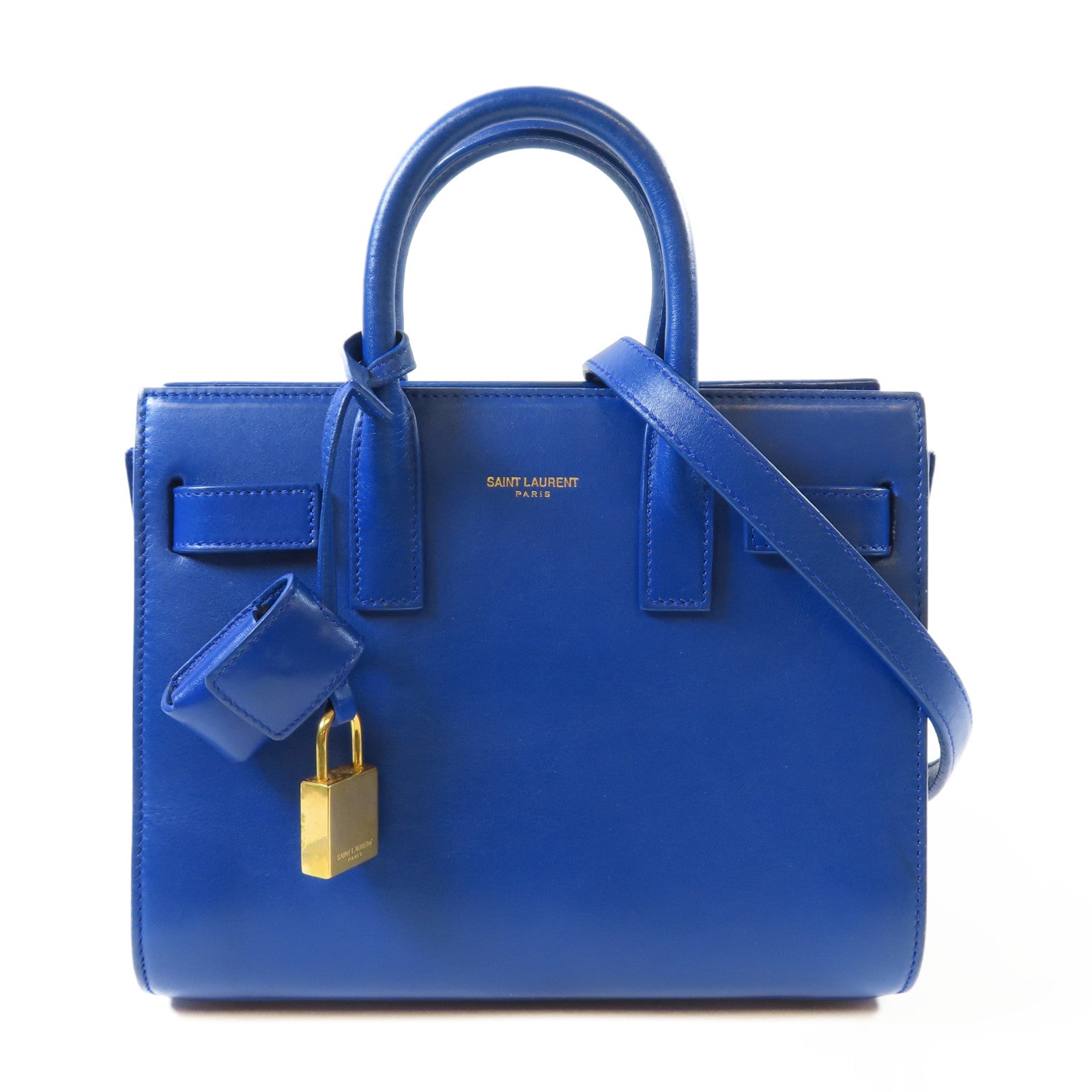 YVES SAINT LAURENT 牛皮皮革2 Way Shoulder Bag金扣手挽肩背兩用袋藍色