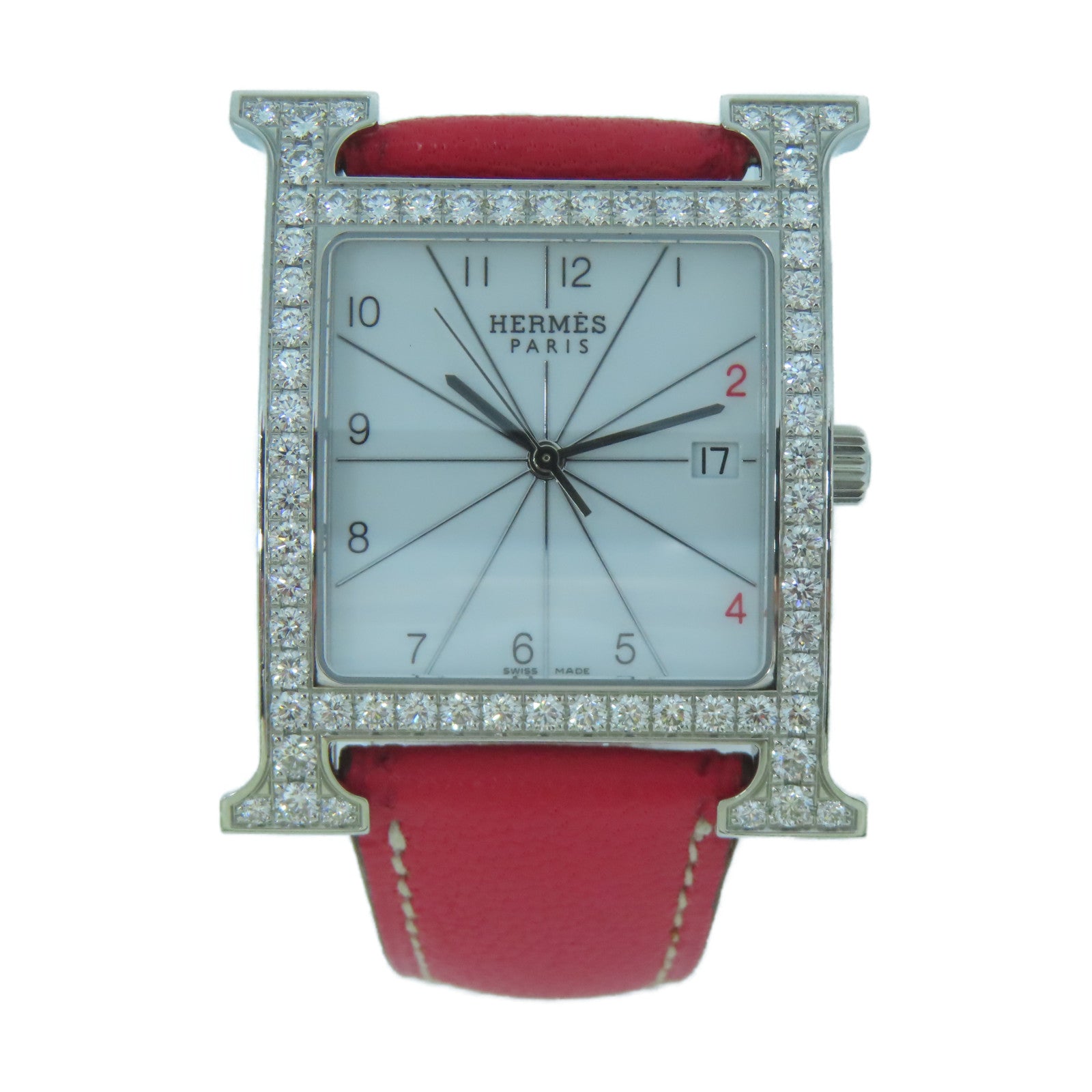 HERMES Heure H不鏽鋼/皮革手錶白色