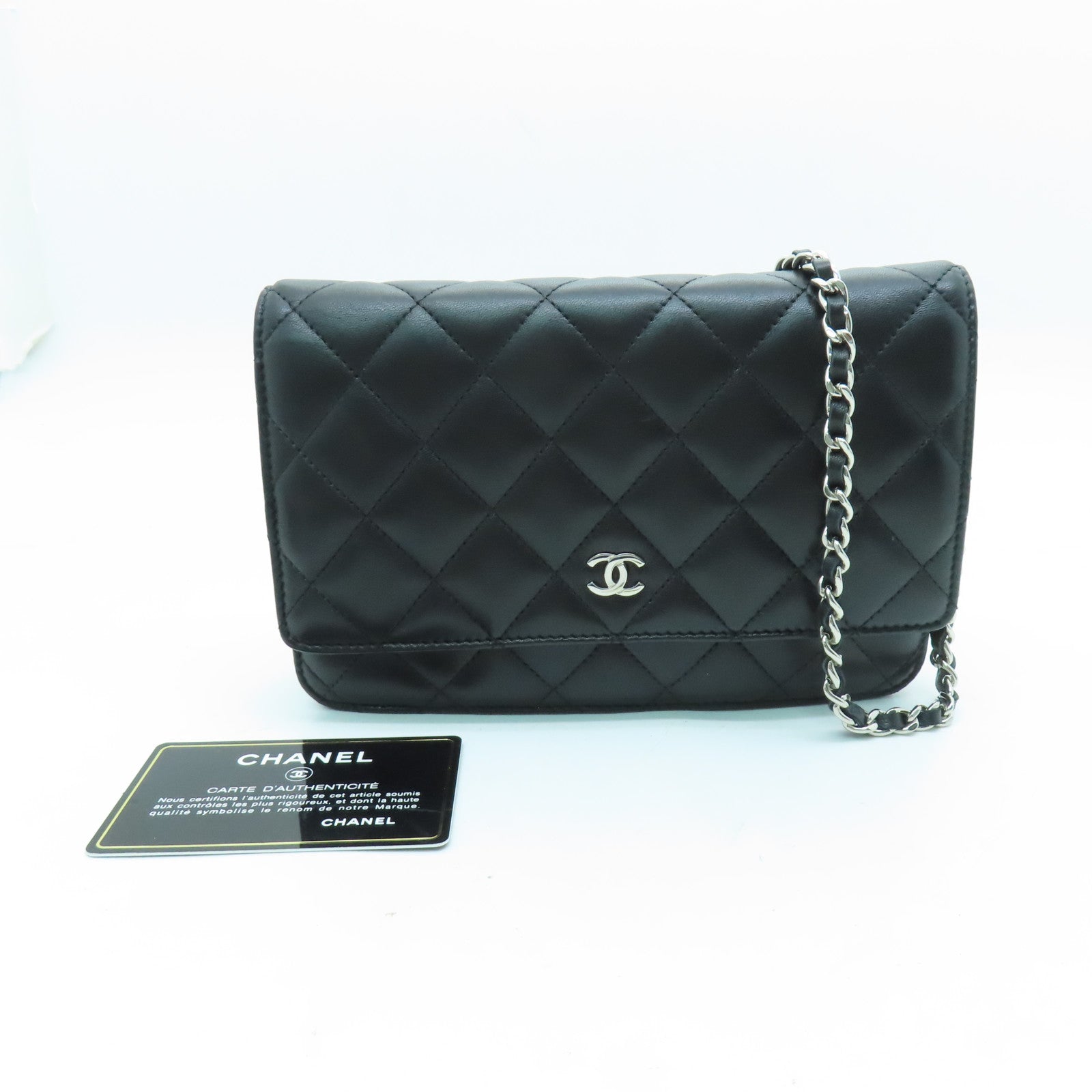 CHANEL 菱格羊皮皮革Shoulder Bag銀扣肩背袋黑色