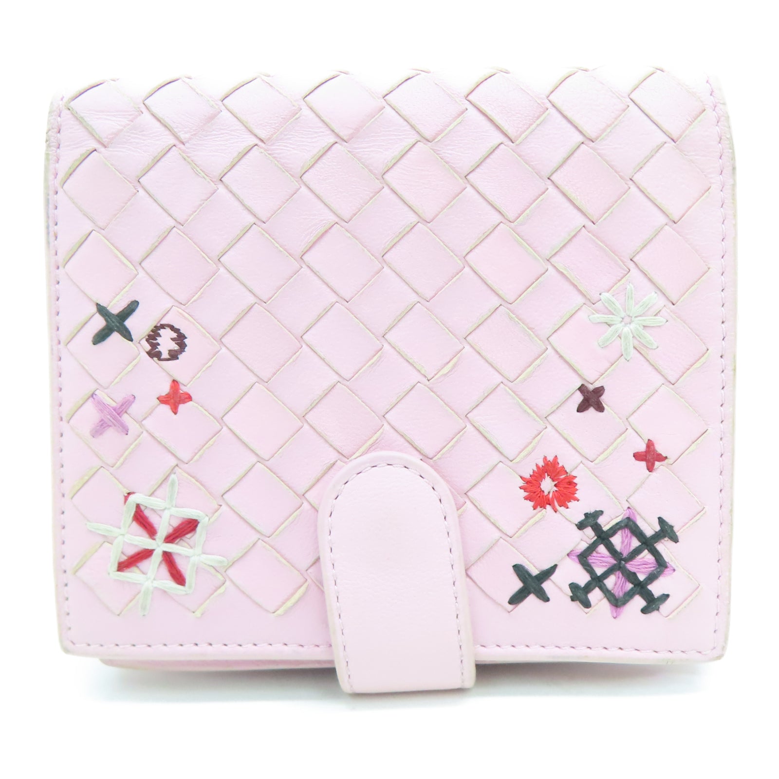 BOTTEGA VENETA Sheepskin Leather Wallet Silver Buckle Pink