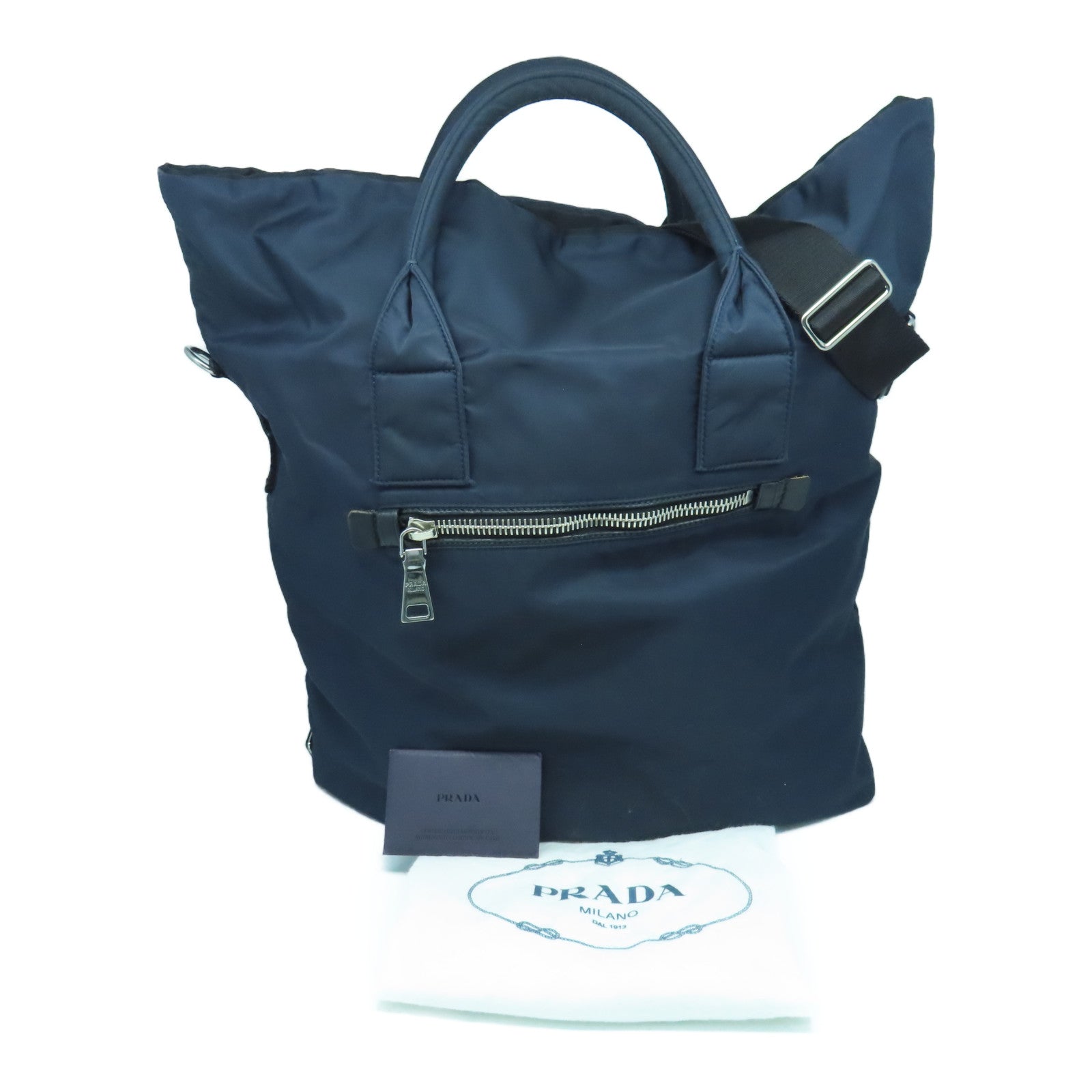 PRADA 尼龍2way Shoulder Bag銀扣手挽肩背兩用袋深藍色