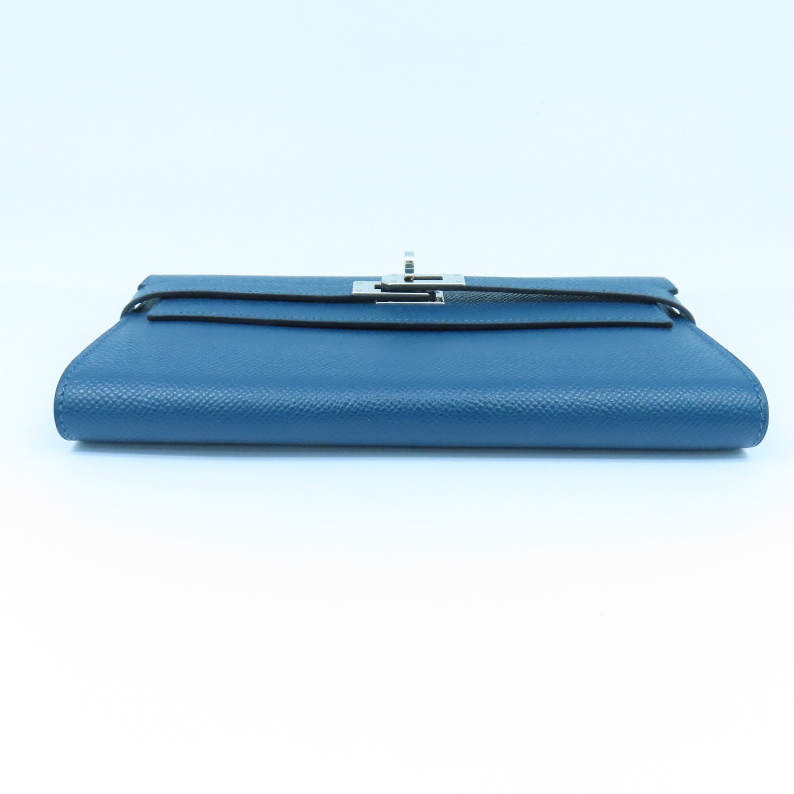 HERMES Epsom皮革Kelly Wallet银扣长钱包Colvert蓝色