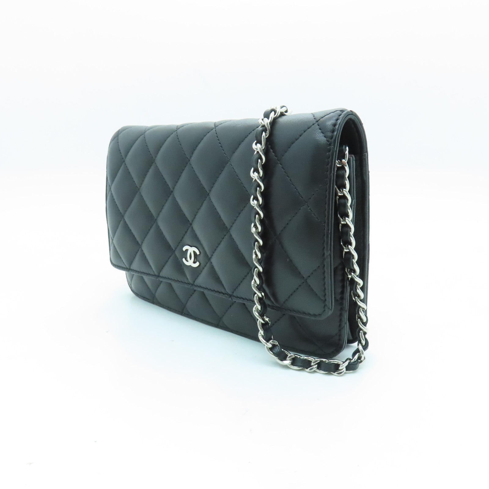 CHANEL 菱格羊皮皮革Shoulder Bag銀扣肩背袋黑色
