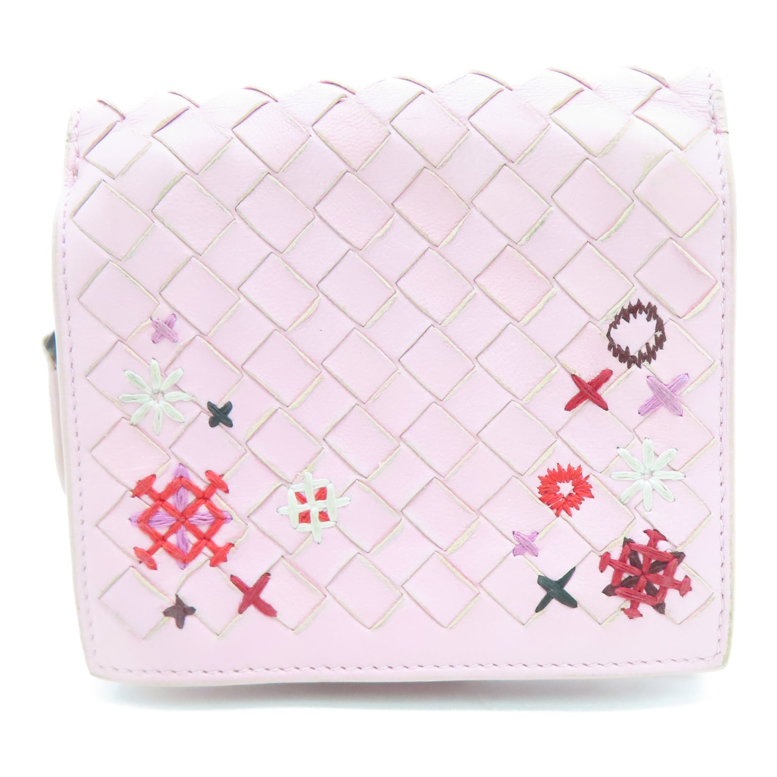 BOTTEGA VENETA Sheepskin Leather Wallet Silver Buckle Pink