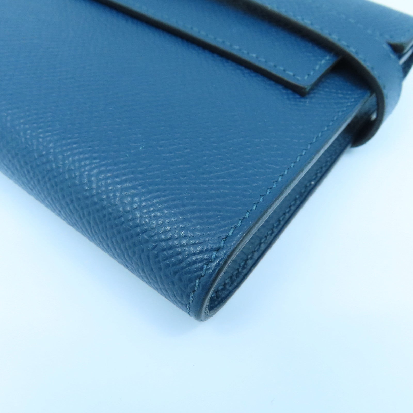 HERMES Epsom皮革Kelly Wallet银扣长钱包Colvert蓝色