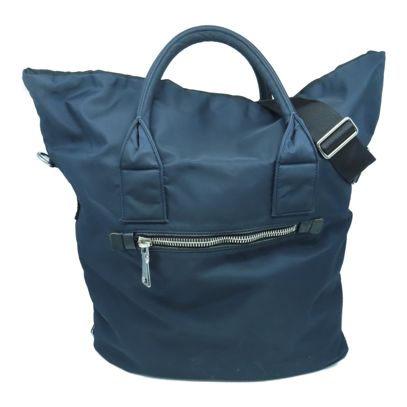 PRADA 尼龍2way Shoulder Bag銀扣手挽肩背兩用袋深藍色