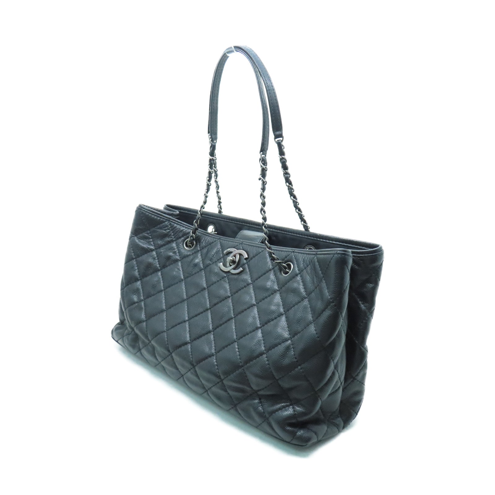 CHANEL 【激減優惠】菱格Caviar皮革Tote Bag銀扣手挽袋黑色