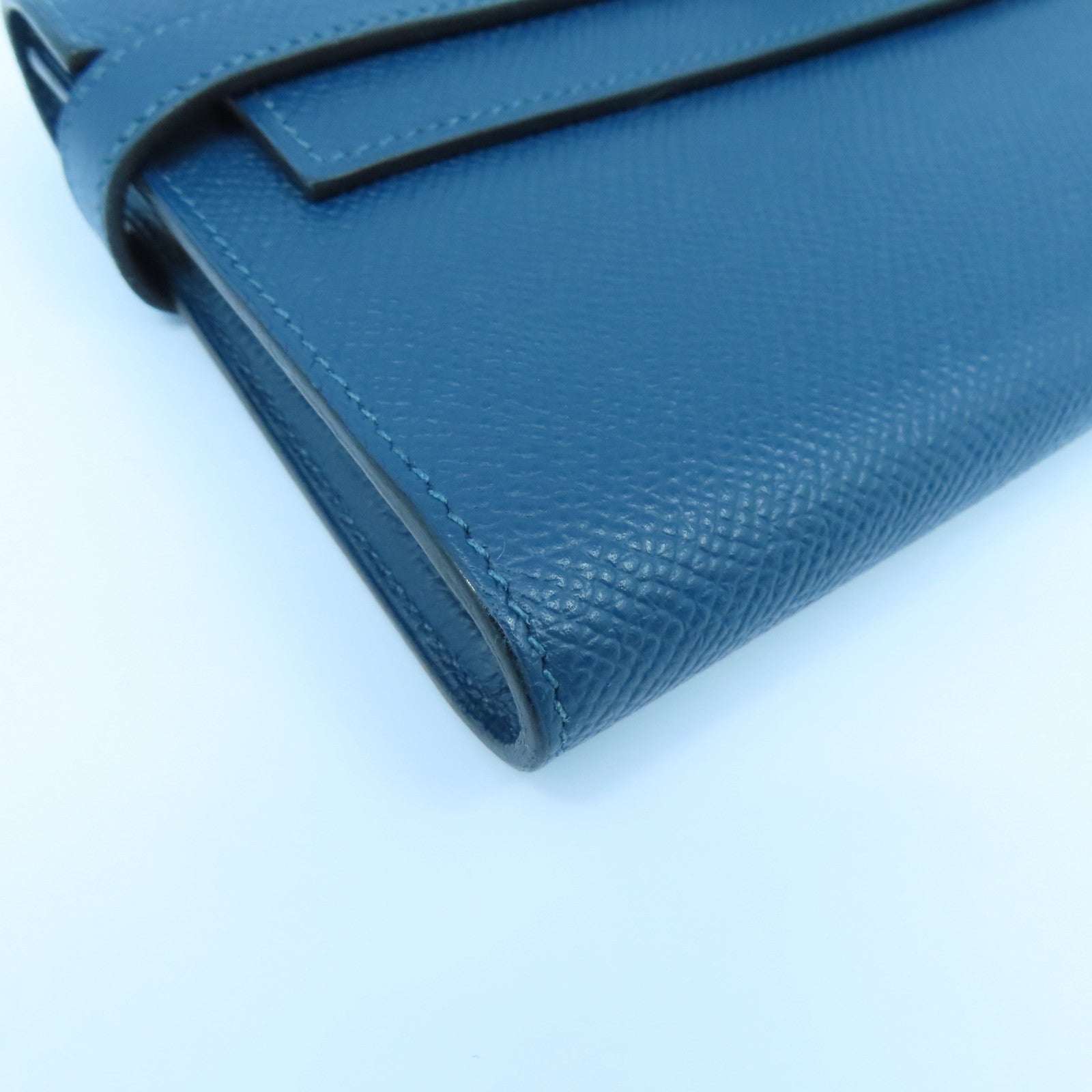 HERMES Epsom皮革Kelly Wallet银扣长钱包Colvert蓝色