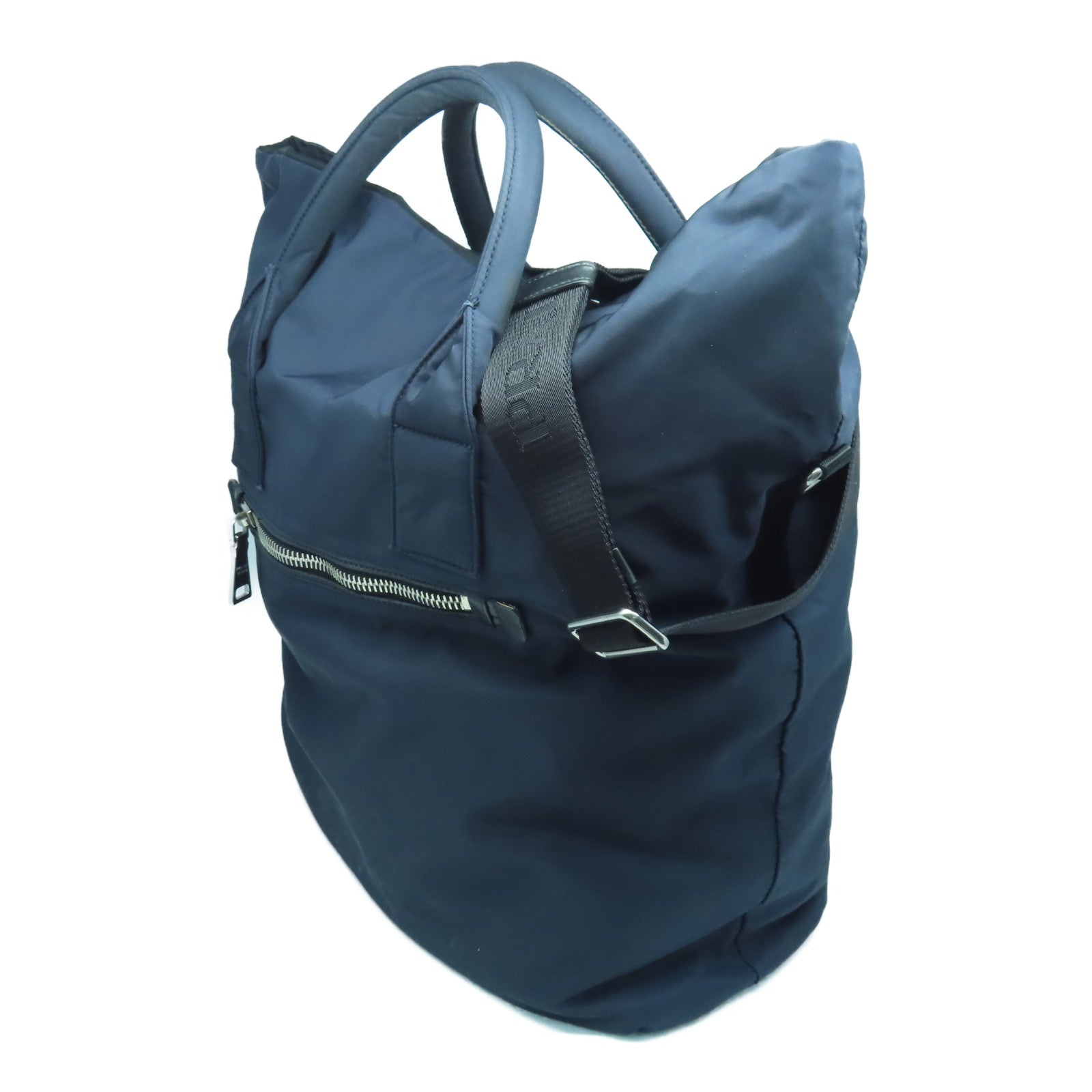 PRADA 尼龍2way Shoulder Bag銀扣手挽肩背兩用袋深藍色