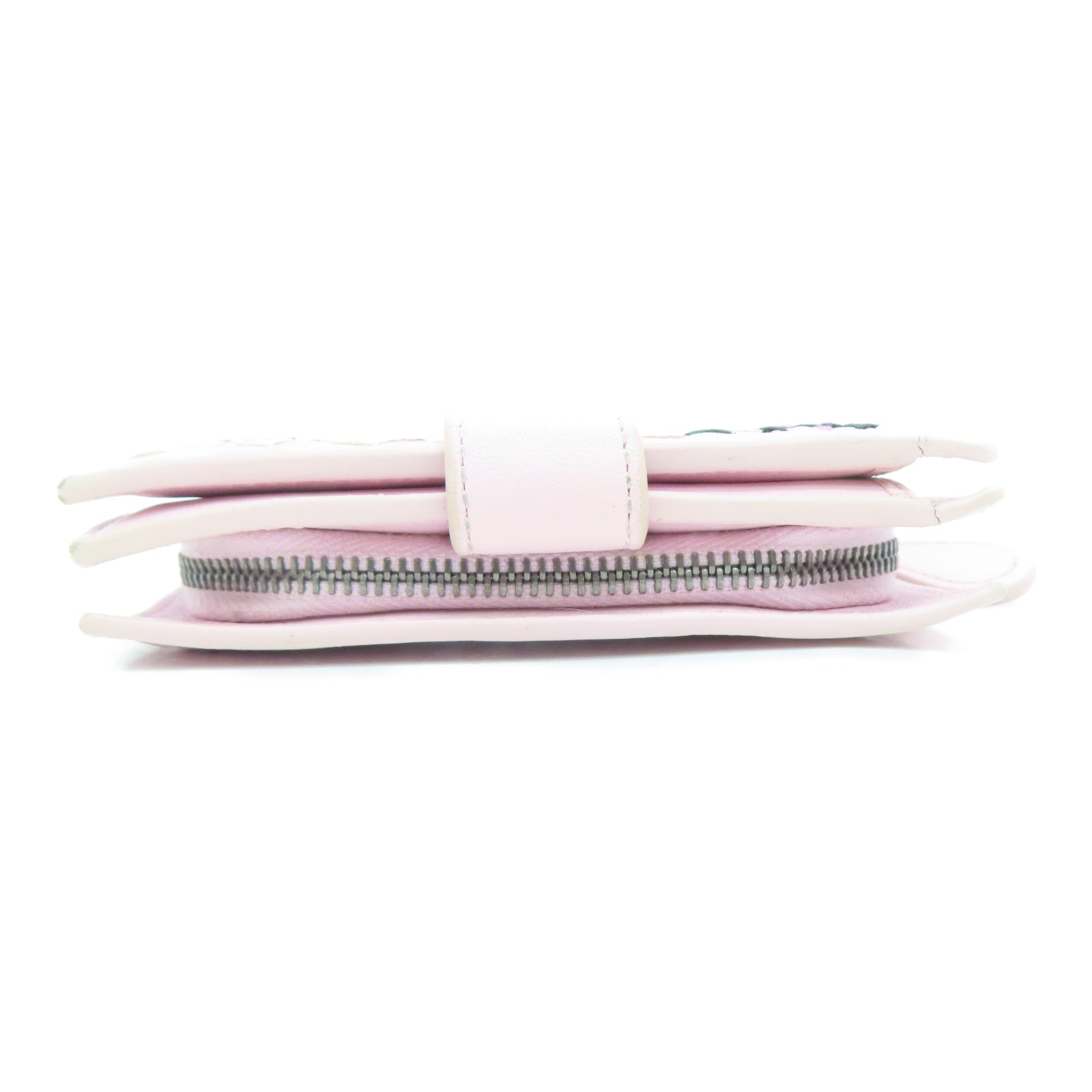 BOTTEGA VENETA Sheepskin Leather Wallet Silver Buckle Pink