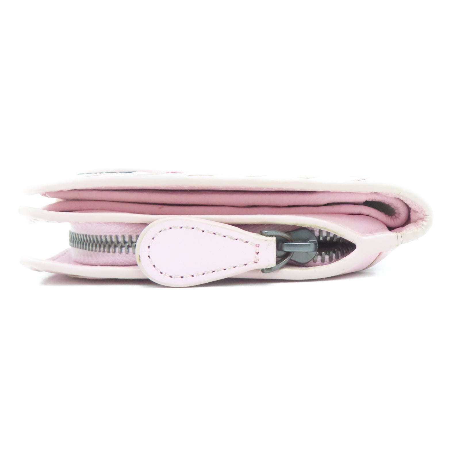 BOTTEGA VENETA Sheepskin Leather Wallet Silver Buckle Pink