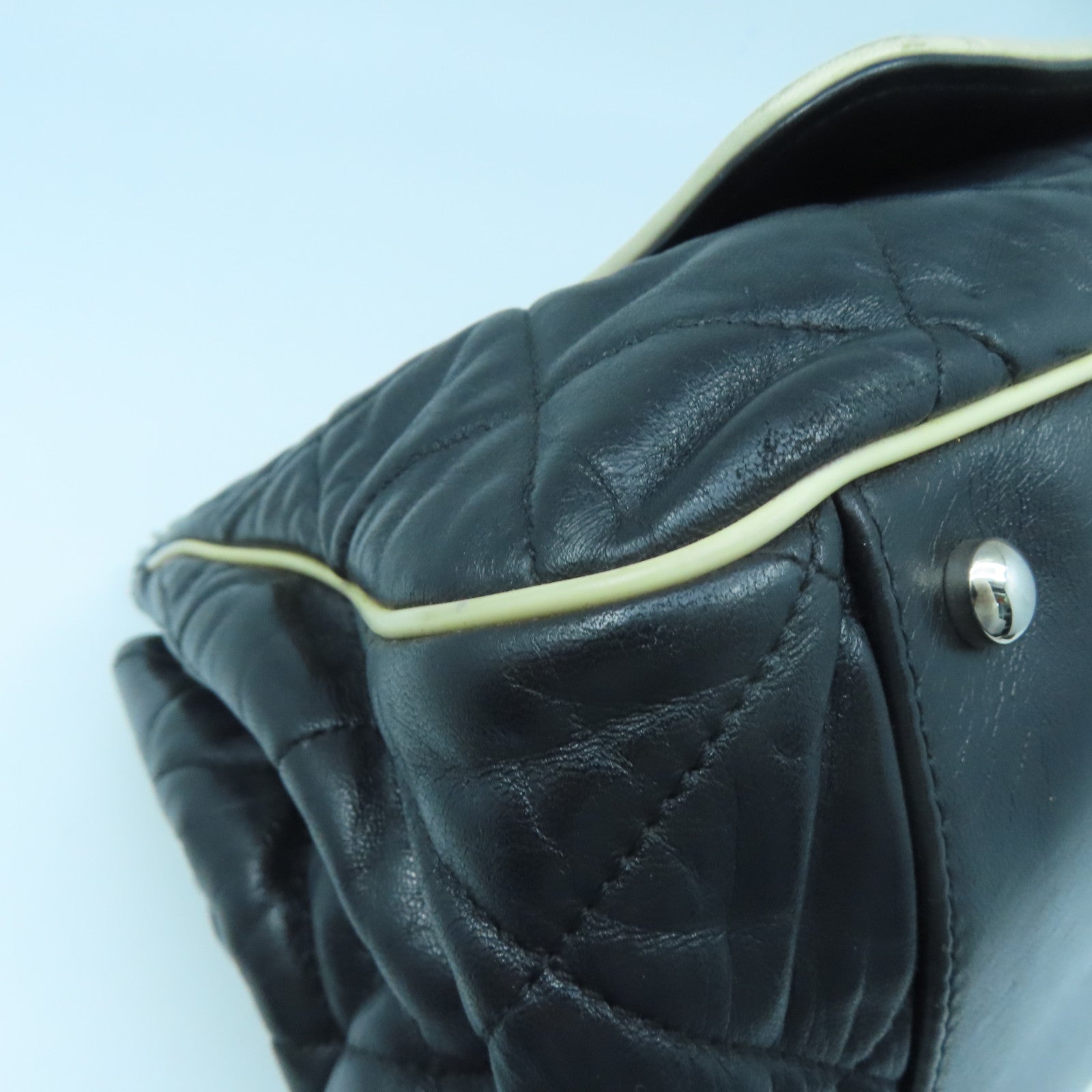 CHANEL 菱格羊皮皮革Chain Shoulder Bag銀扣鏈帶肩背袋黑色