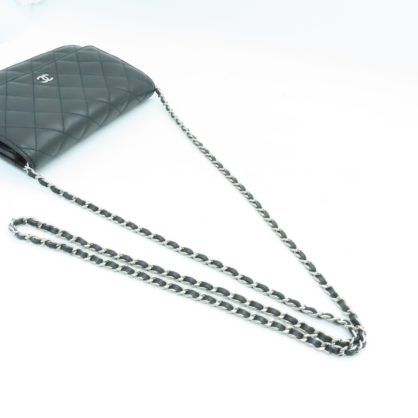 CHANEL 菱格羊皮皮革Shoulder Bag銀扣肩背袋黑色