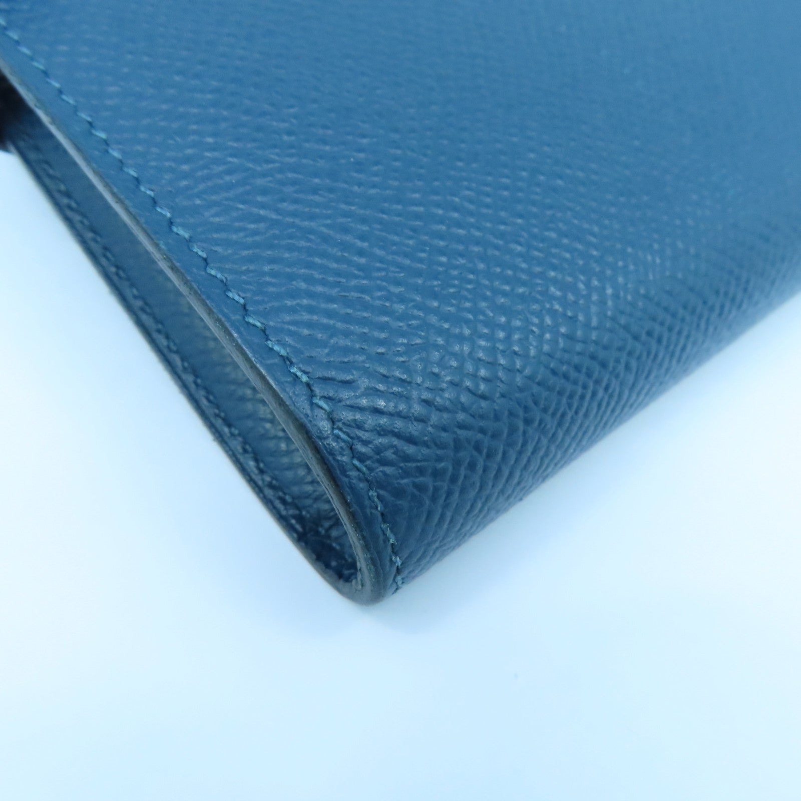 HERMES Epsom皮革Kelly Wallet银扣长钱包Colvert蓝色