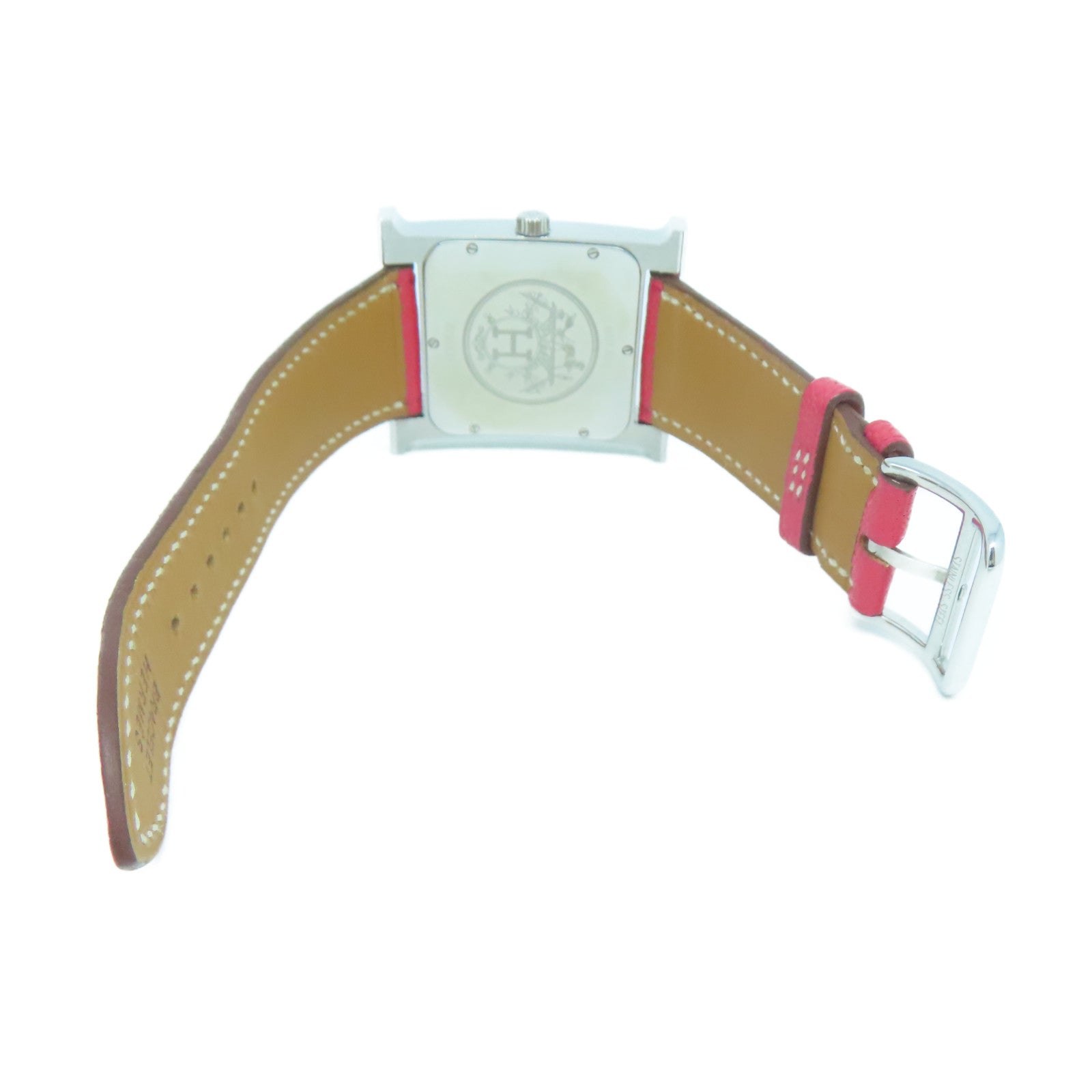 HERMES Heure H不鏽鋼/皮革手錶白色