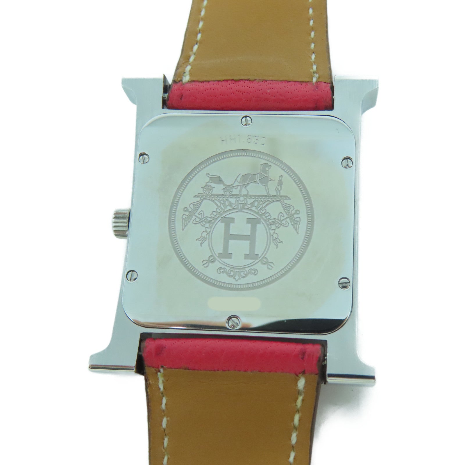 HERMES Heure H不鏽鋼/皮革手錶白色