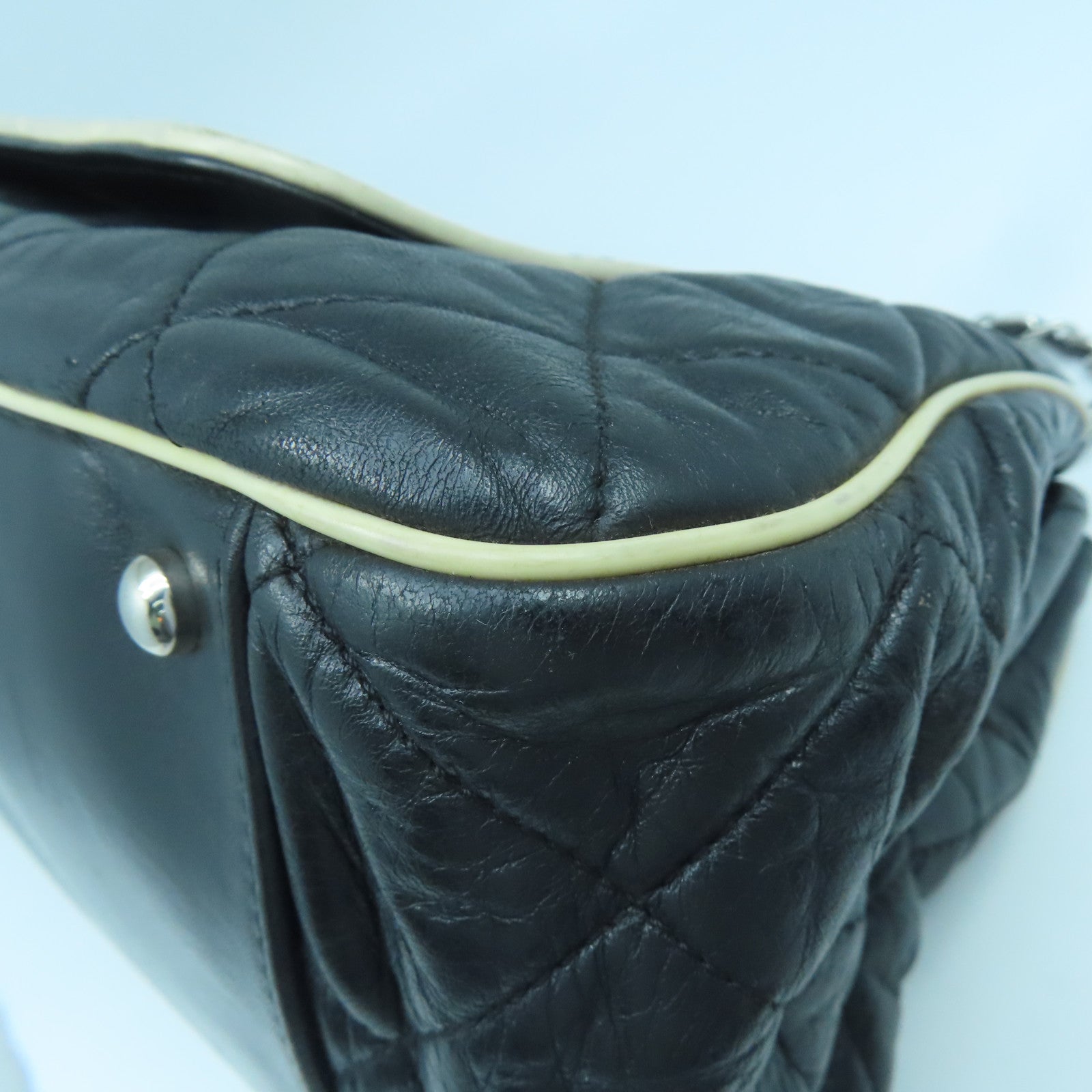 CHANEL 菱格羊皮皮革Chain Shoulder Bag銀扣鏈帶肩背袋黑色