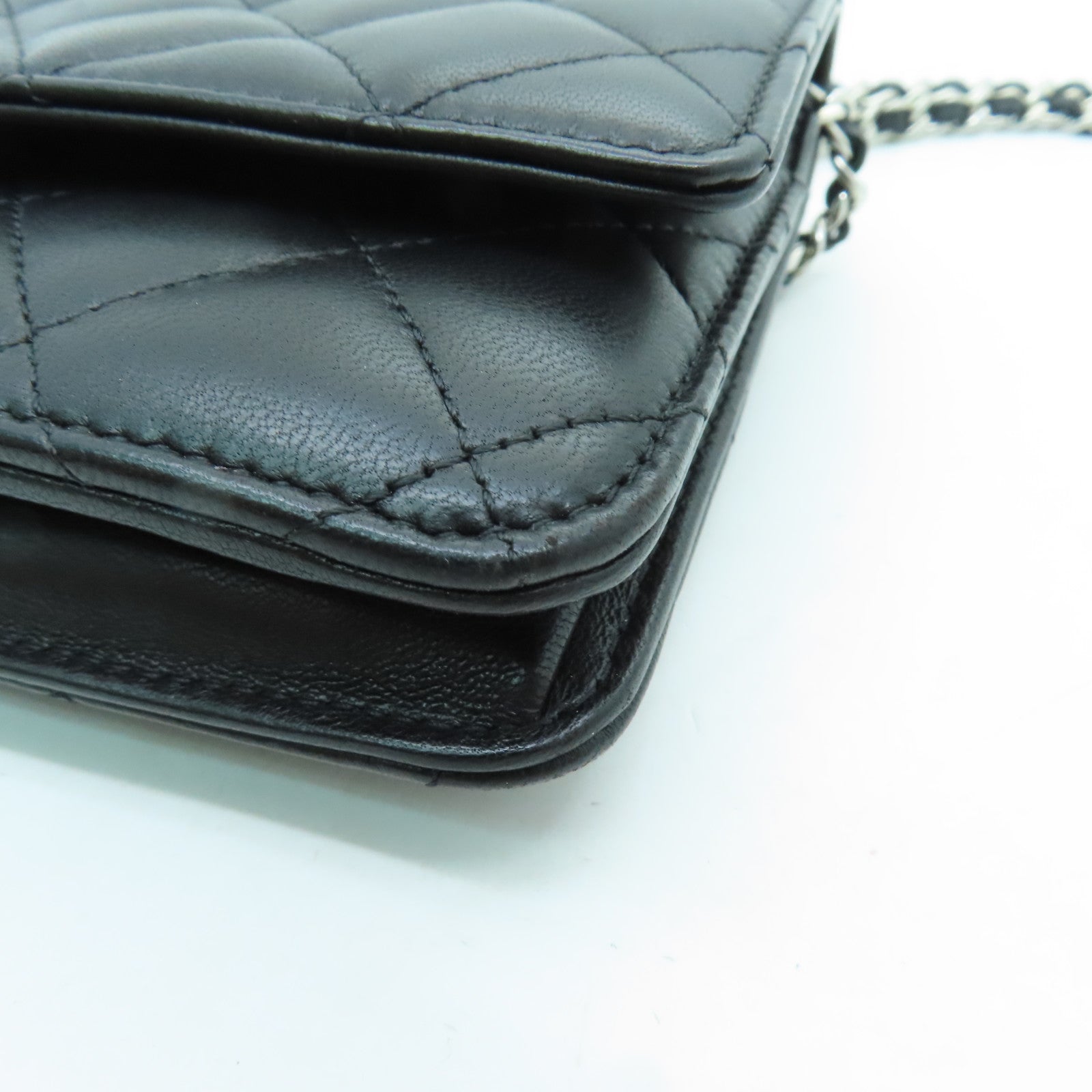 CHANEL 菱格羊皮皮革Shoulder Bag銀扣肩背袋黑色