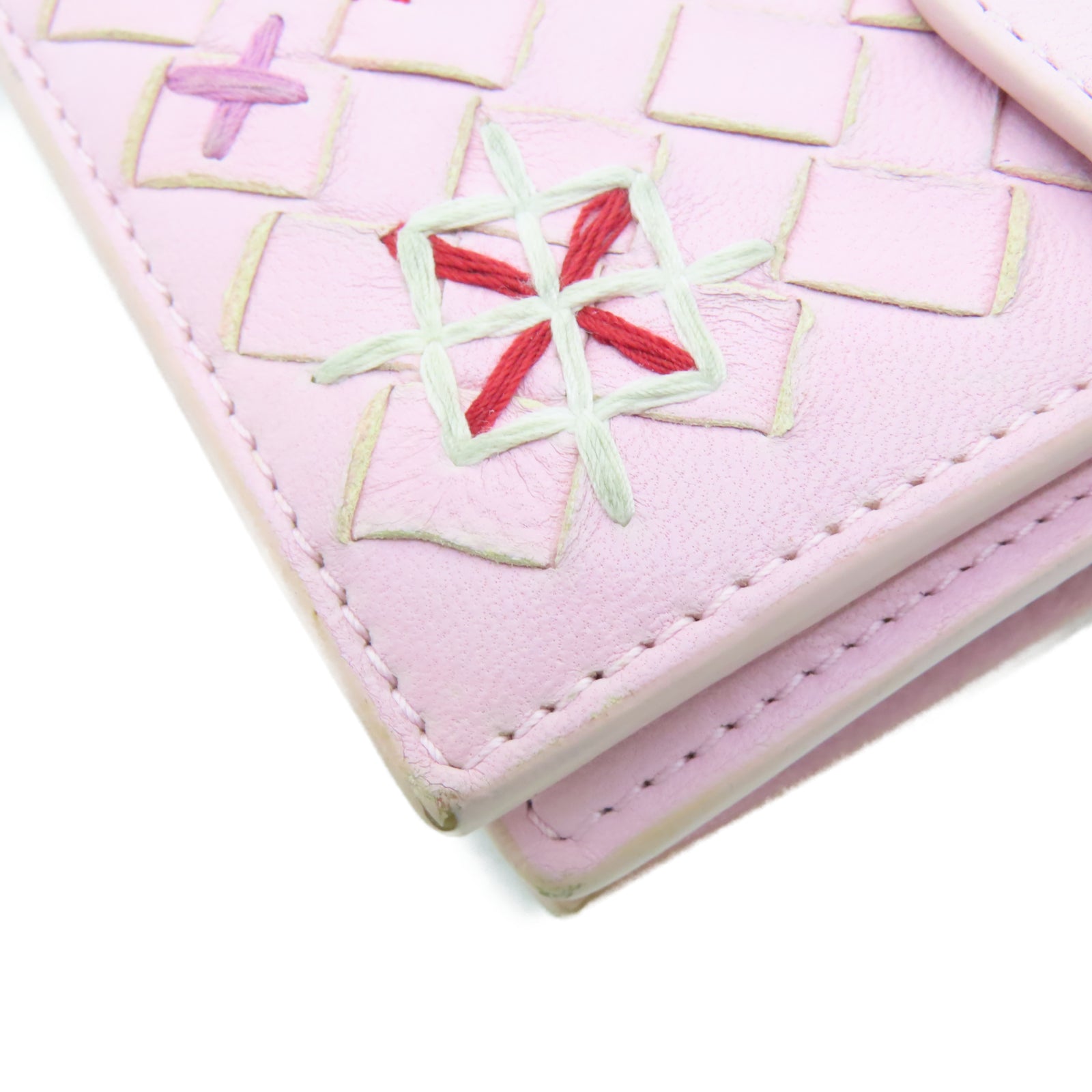 BOTTEGA VENETA Sheepskin Leather Wallet Silver Buckle Pink