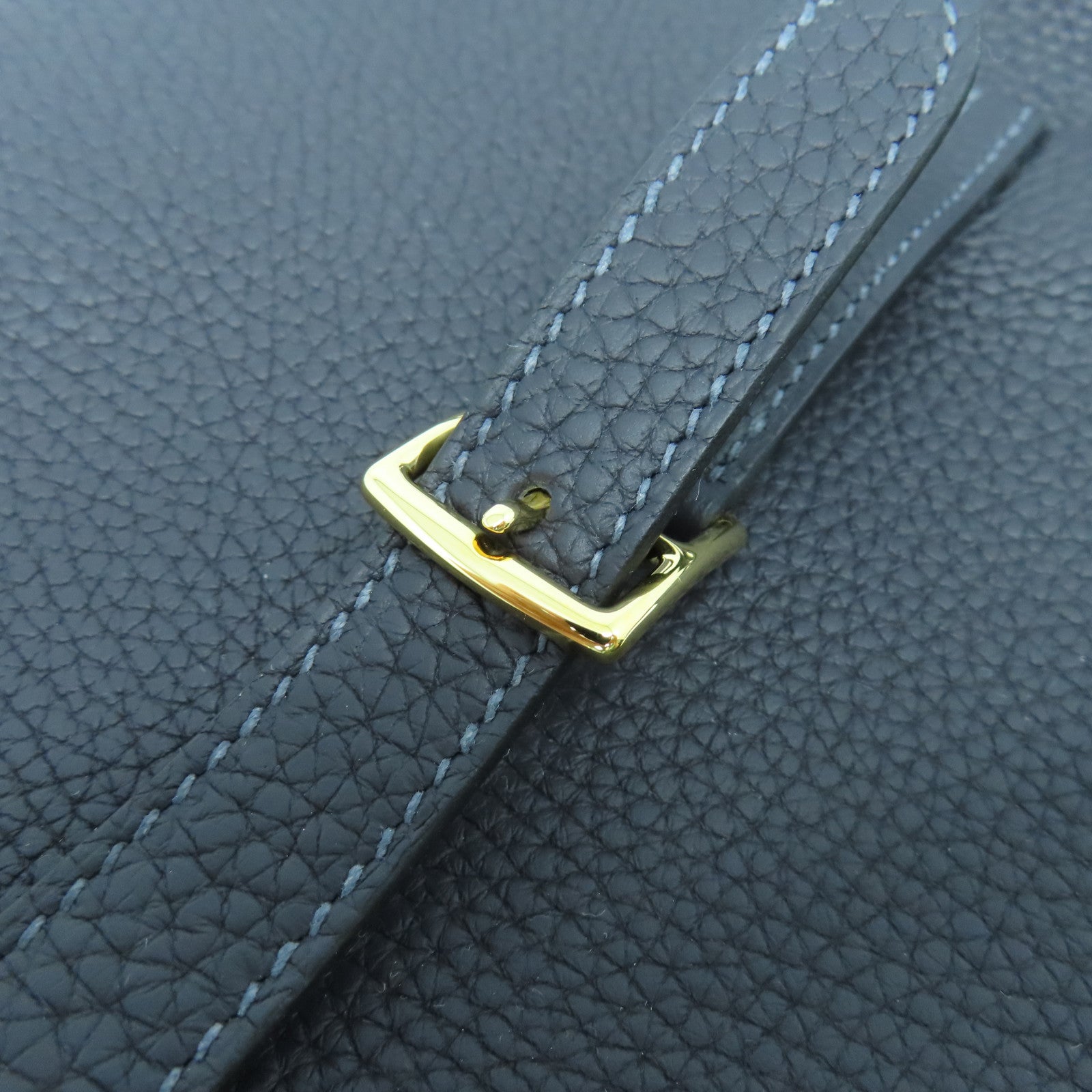 HERMES Clemence Leather Halzan 25 Gold Buckle Handle Shoulder Bag Blue