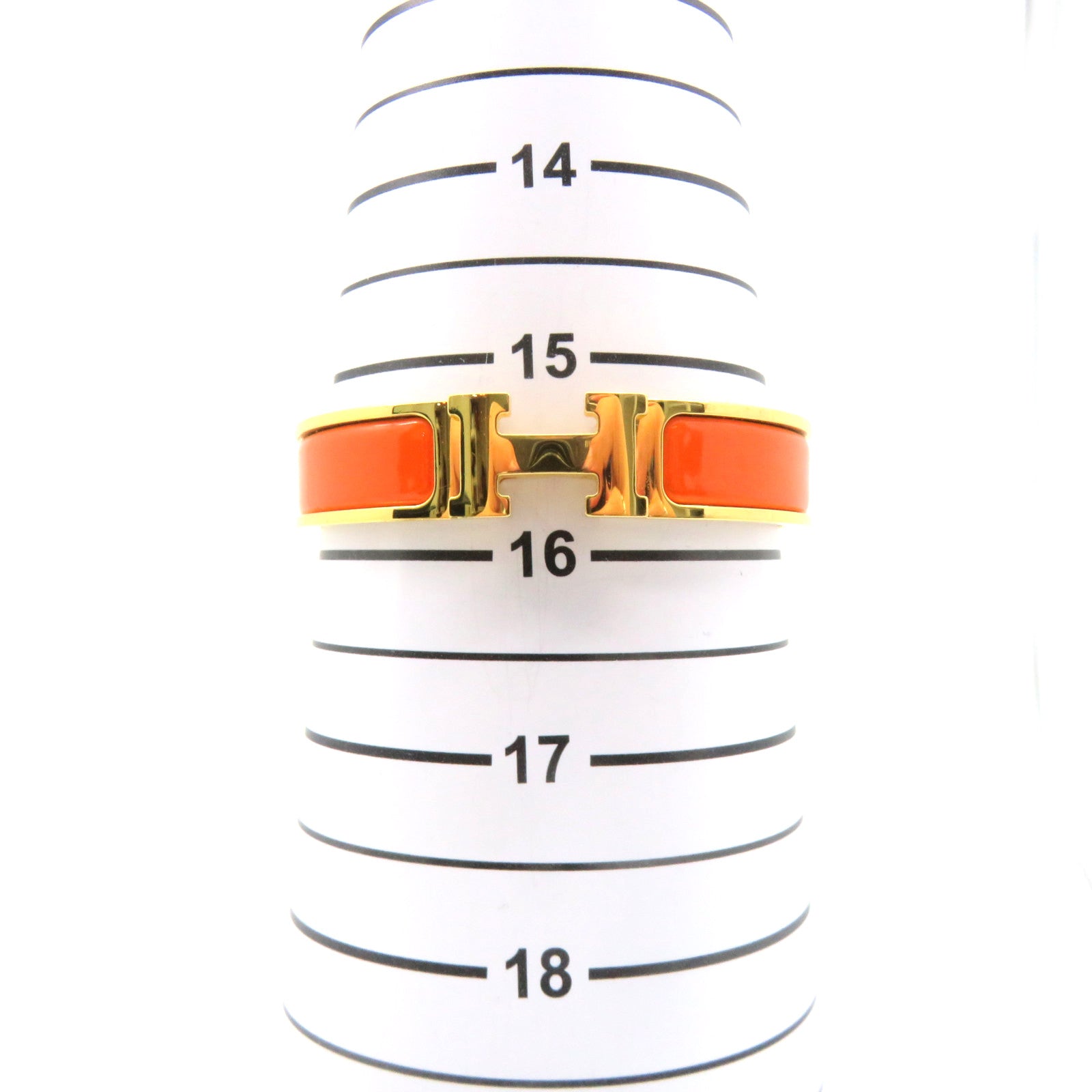 HERMES Metal/Ceramic Clic-Clac H Bangle Gold Buckle Bracelet Orange Orange