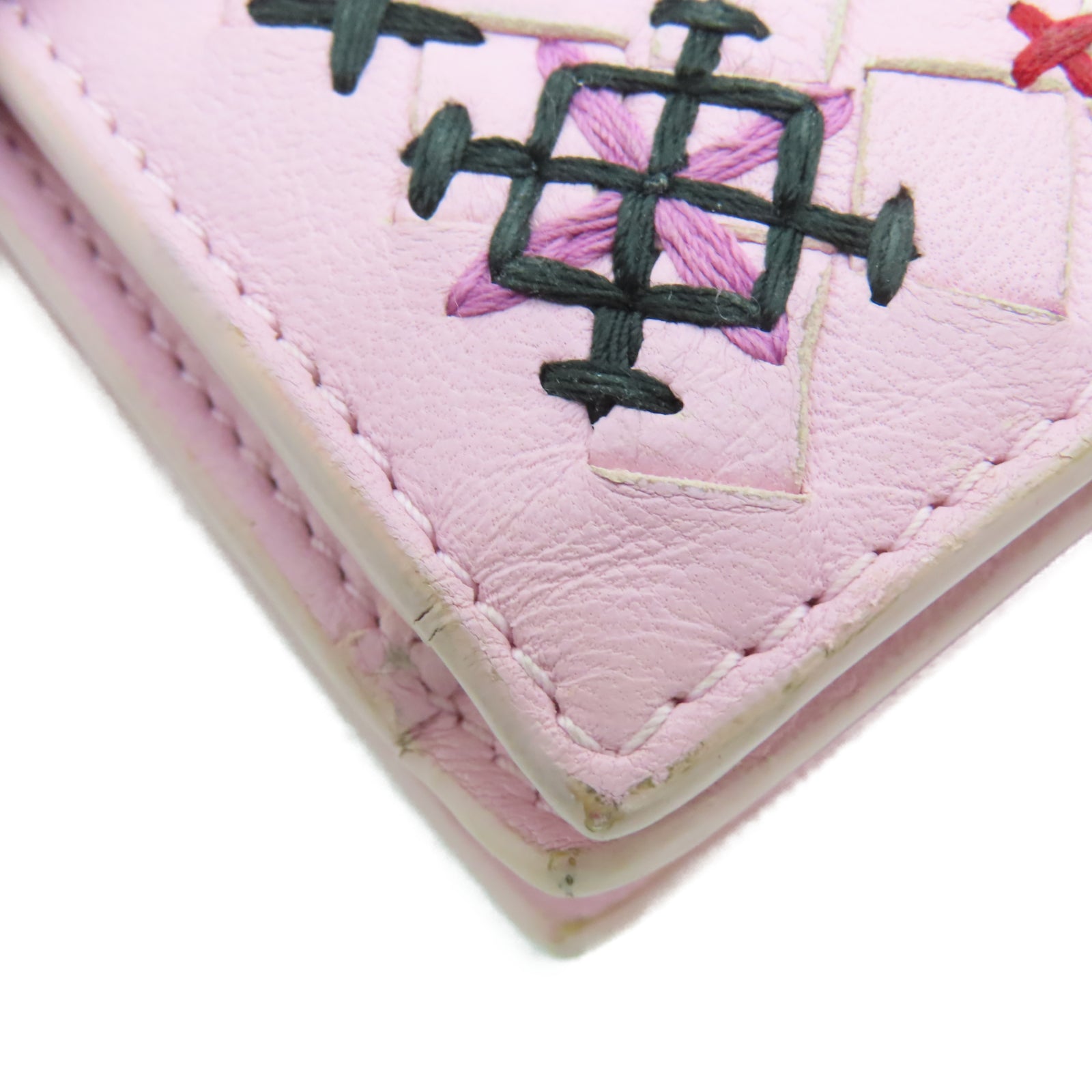 BOTTEGA VENETA Sheepskin Leather Wallet Silver Buckle Pink