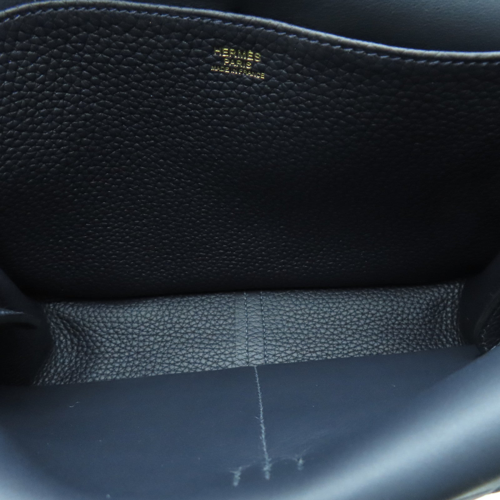 HERMES Clemence Leather Halzan 25 Gold Buckle Handle Shoulder Bag Blue