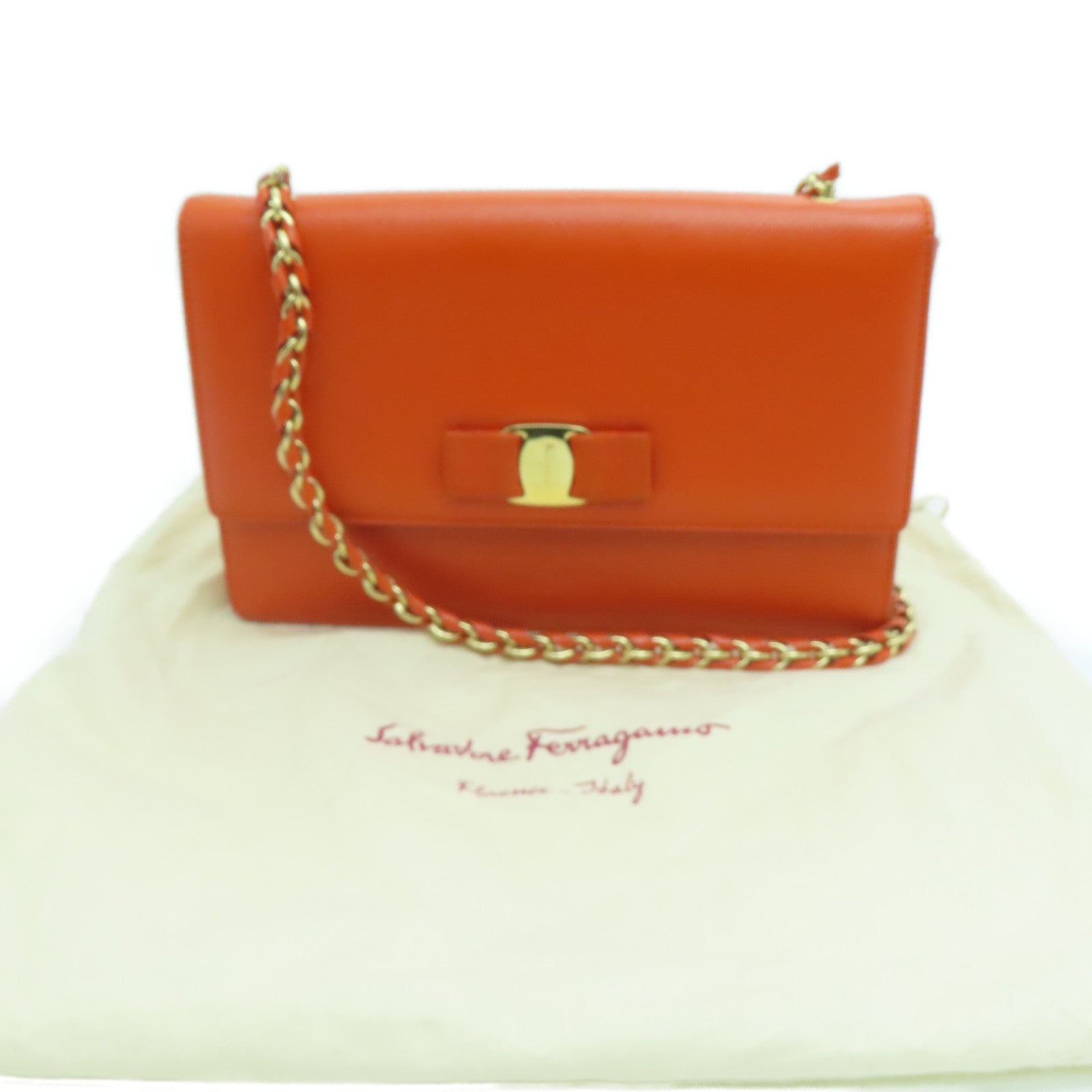 Salvatore Ferragamo 牛皮皮革Shoulder Bag金扣肩背袋橙色