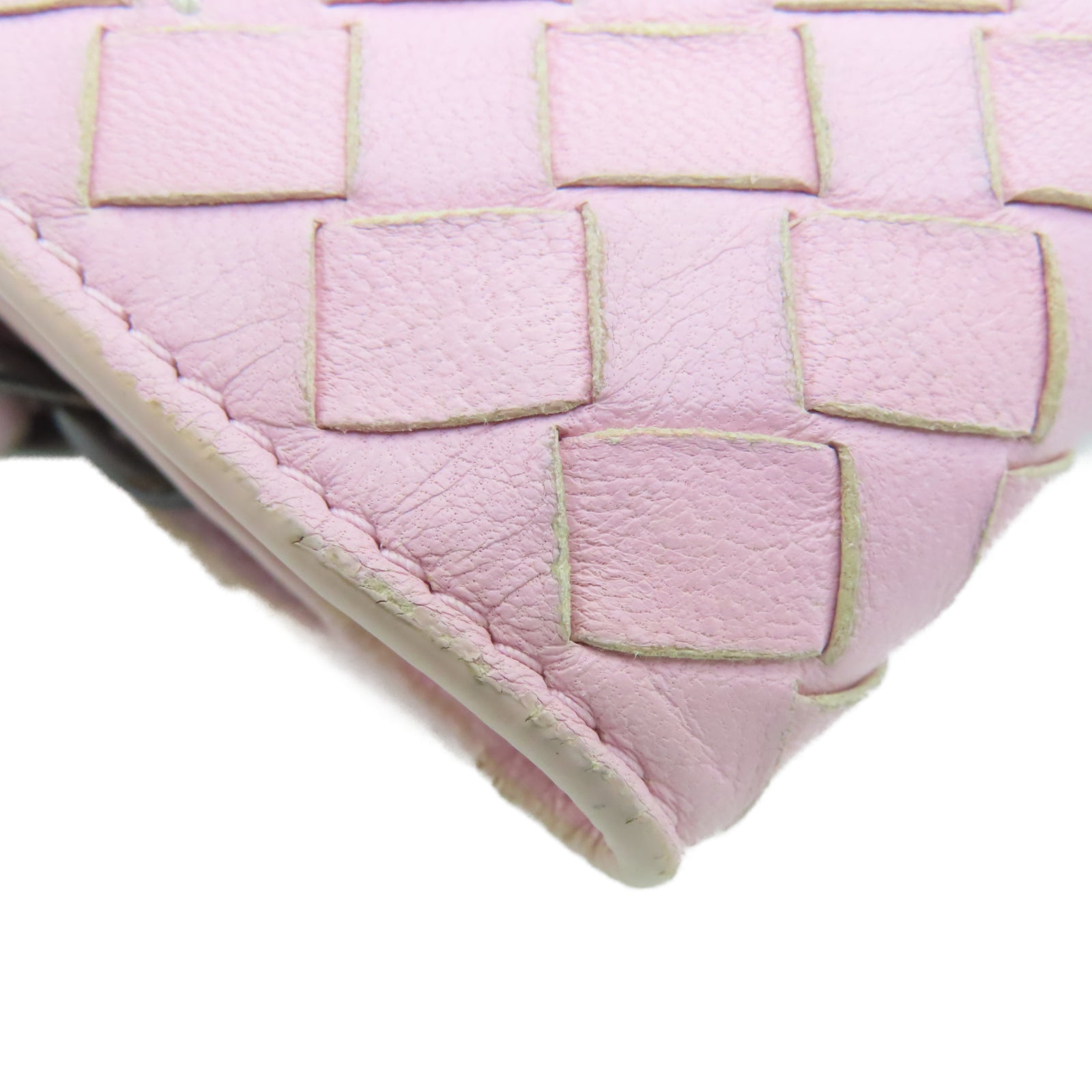 BOTTEGA VENETA Sheepskin Leather Wallet Silver Buckle Pink